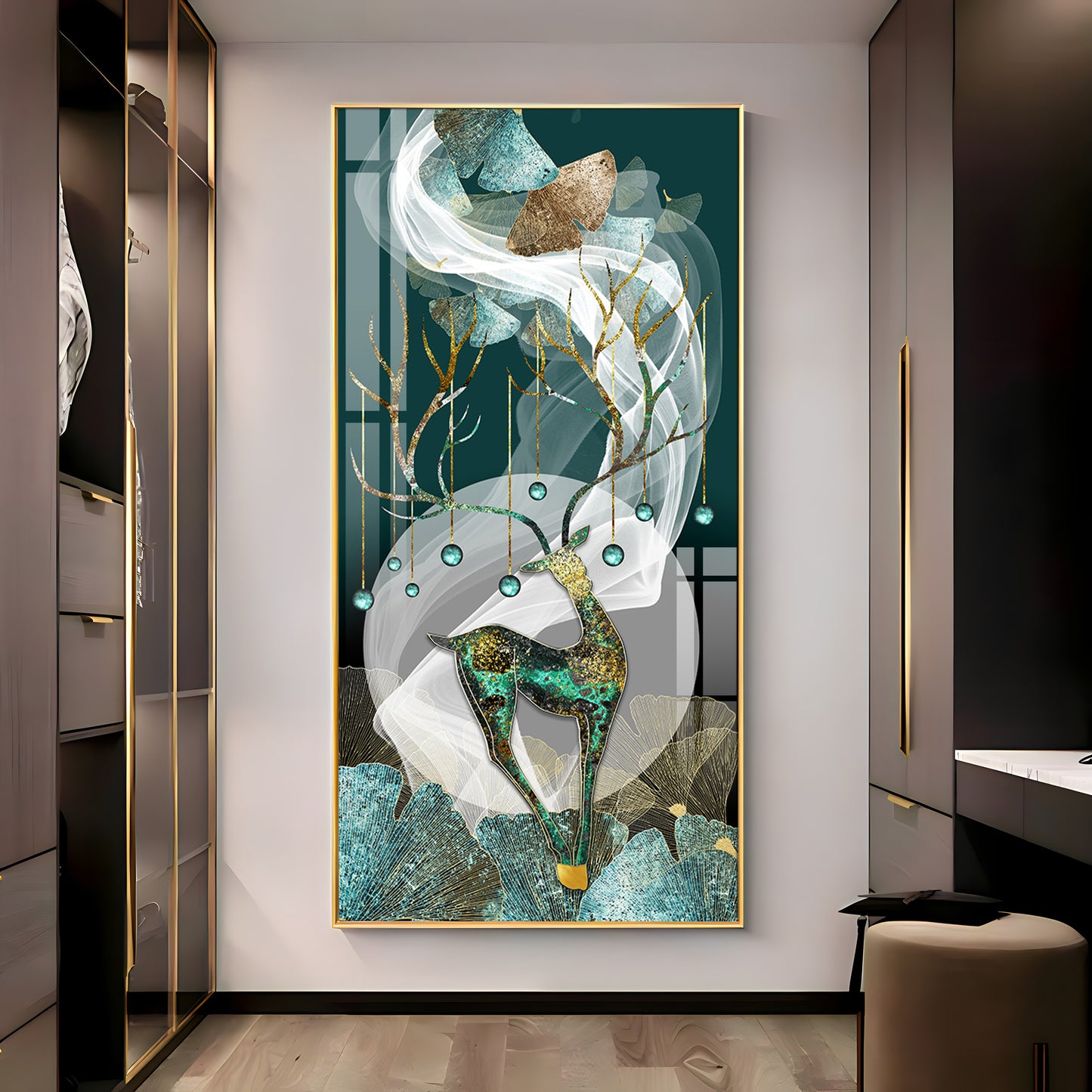 Deer With Dark Green Background Premium Acrylic Vertical Wall Art