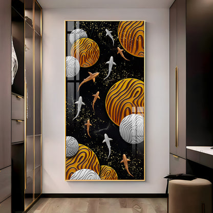 Circular Shapes With Fish Premium Acrylic Vertical Wall Art
