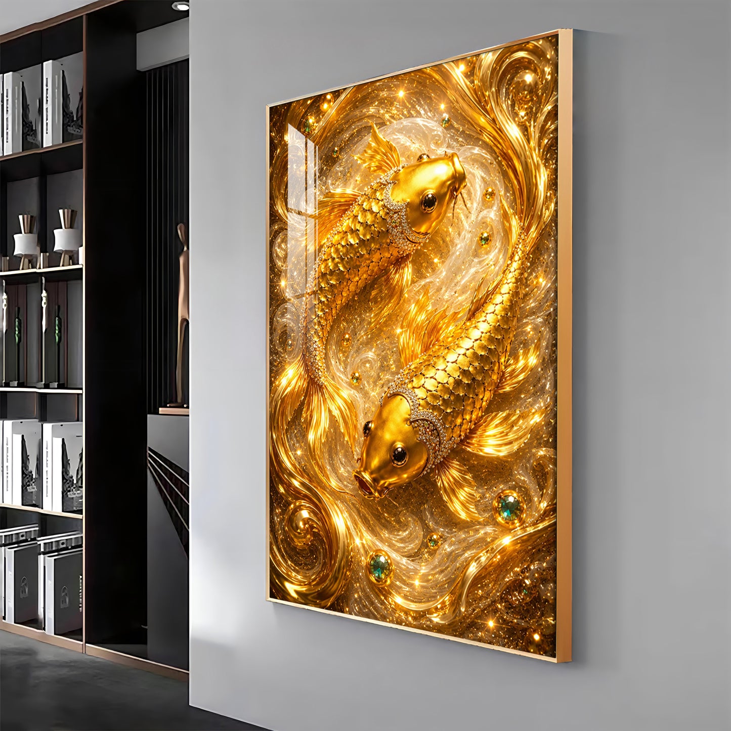 Golden Koi Fish Pair Premium Acrylic Vertical Wall Art