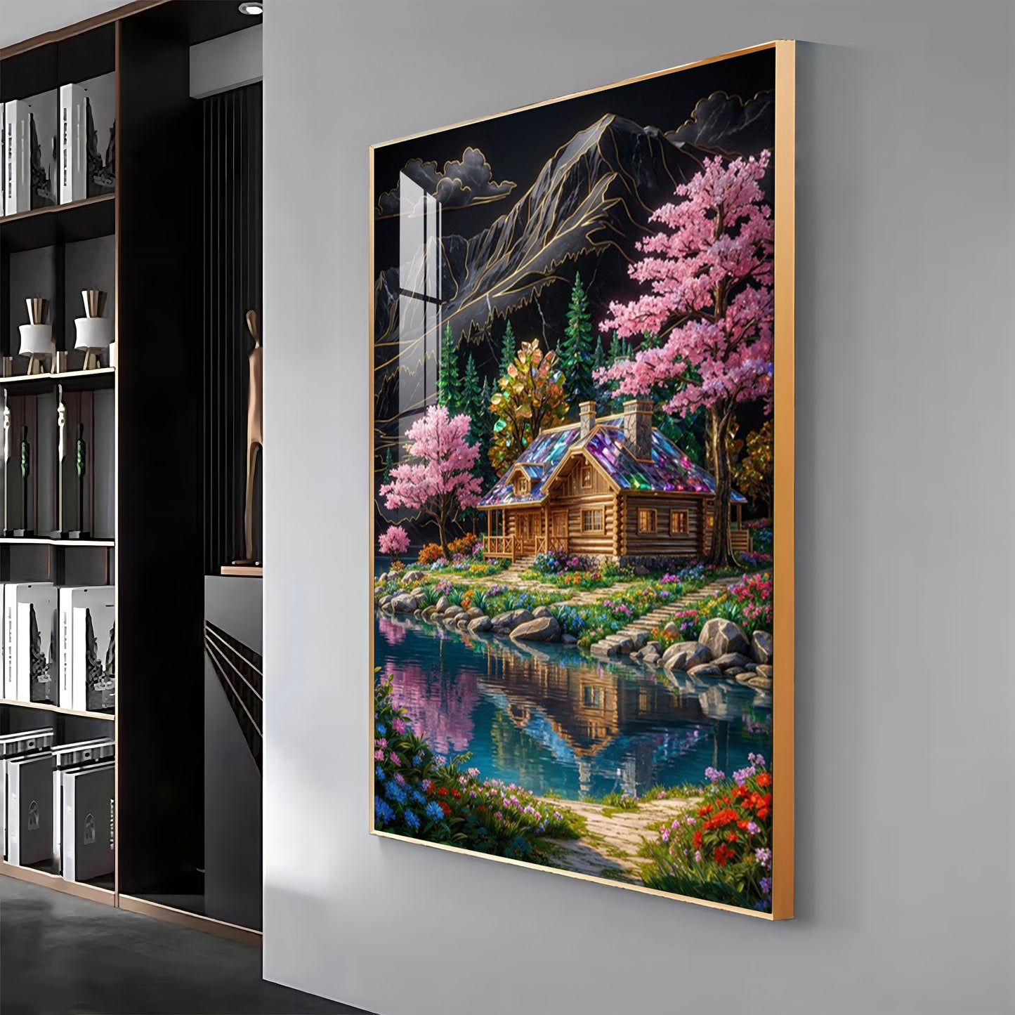 Water & Colorful Floral Landscaping Premium Acrylic Vertical Wall Art