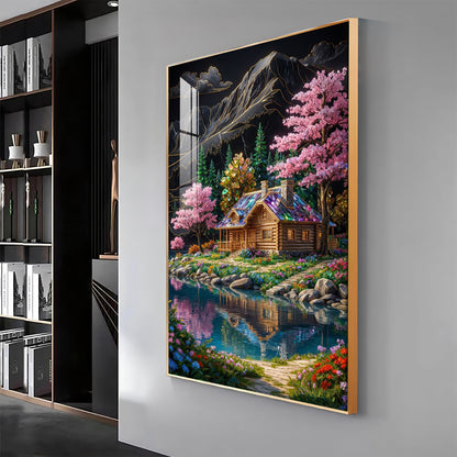 Water & Colorful Floral Landscaping Premium Acrylic Vertical Wall Art