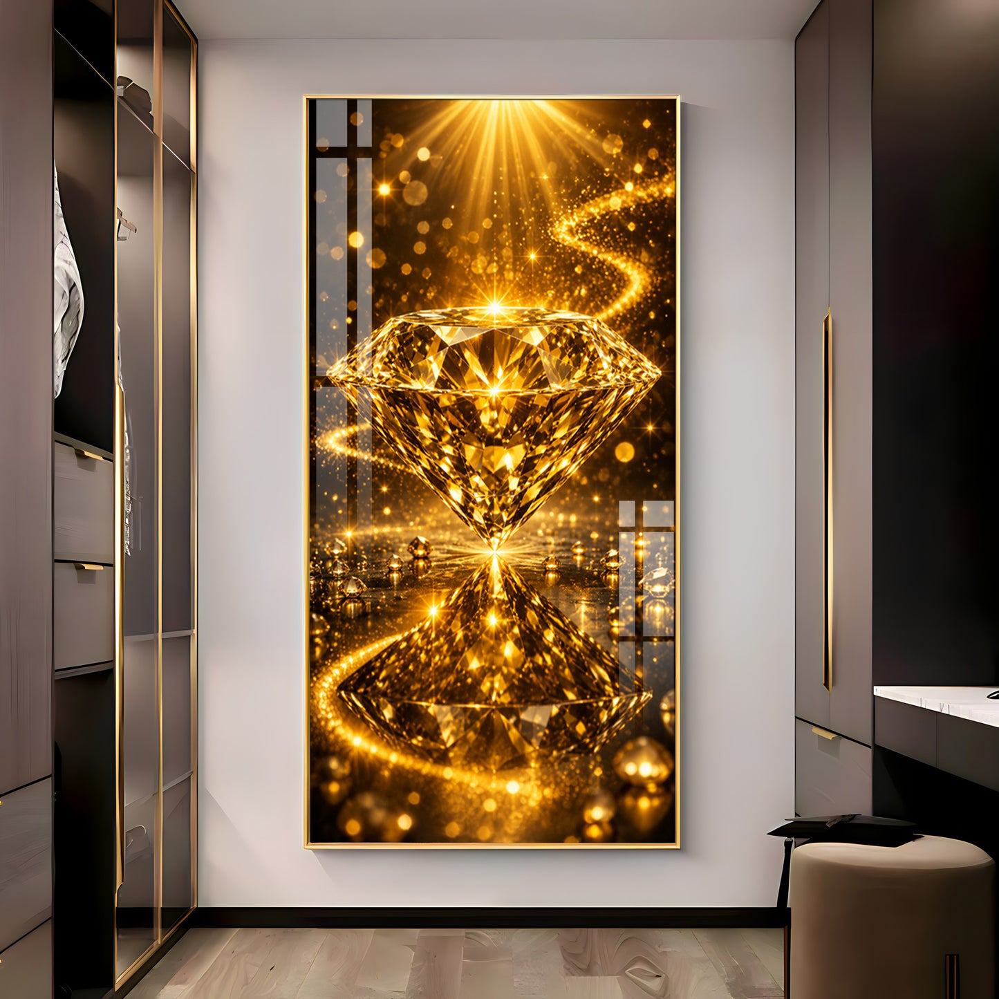 Golden Diamond Premium Acrylic Vertical Wall Art