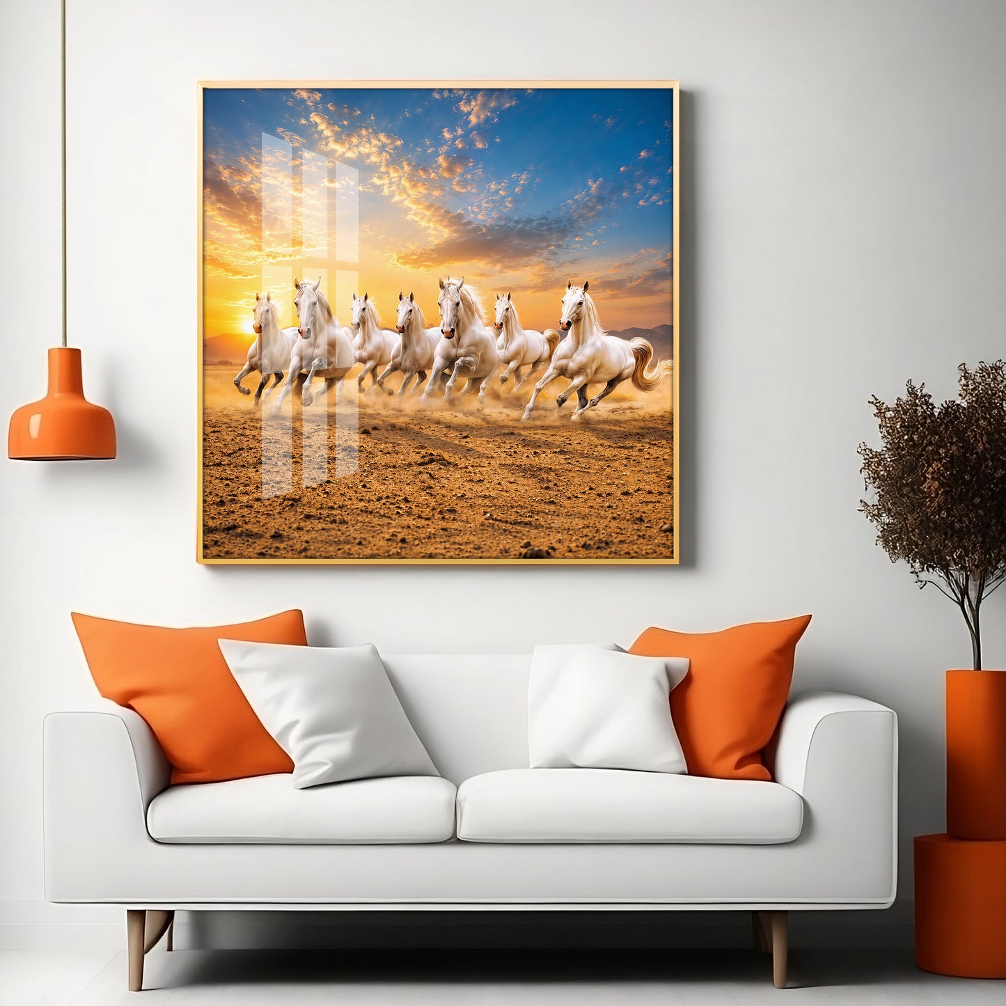 Seven Running Horses Premium Acrylic Square Wall Art