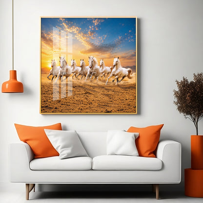 Seven Running Horses Premium Acrylic Square Wall Art