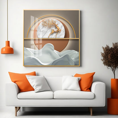 Modern Golden Deer Premium Acrylic Square Wall Art