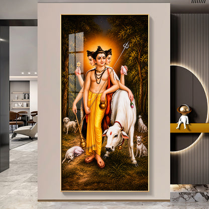 Hindu Lord Dattatreya Premium Acrylic Vertical Wall Art