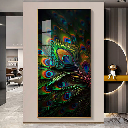 Peacock Feathers Premium Acrylic Vertical Wall Art