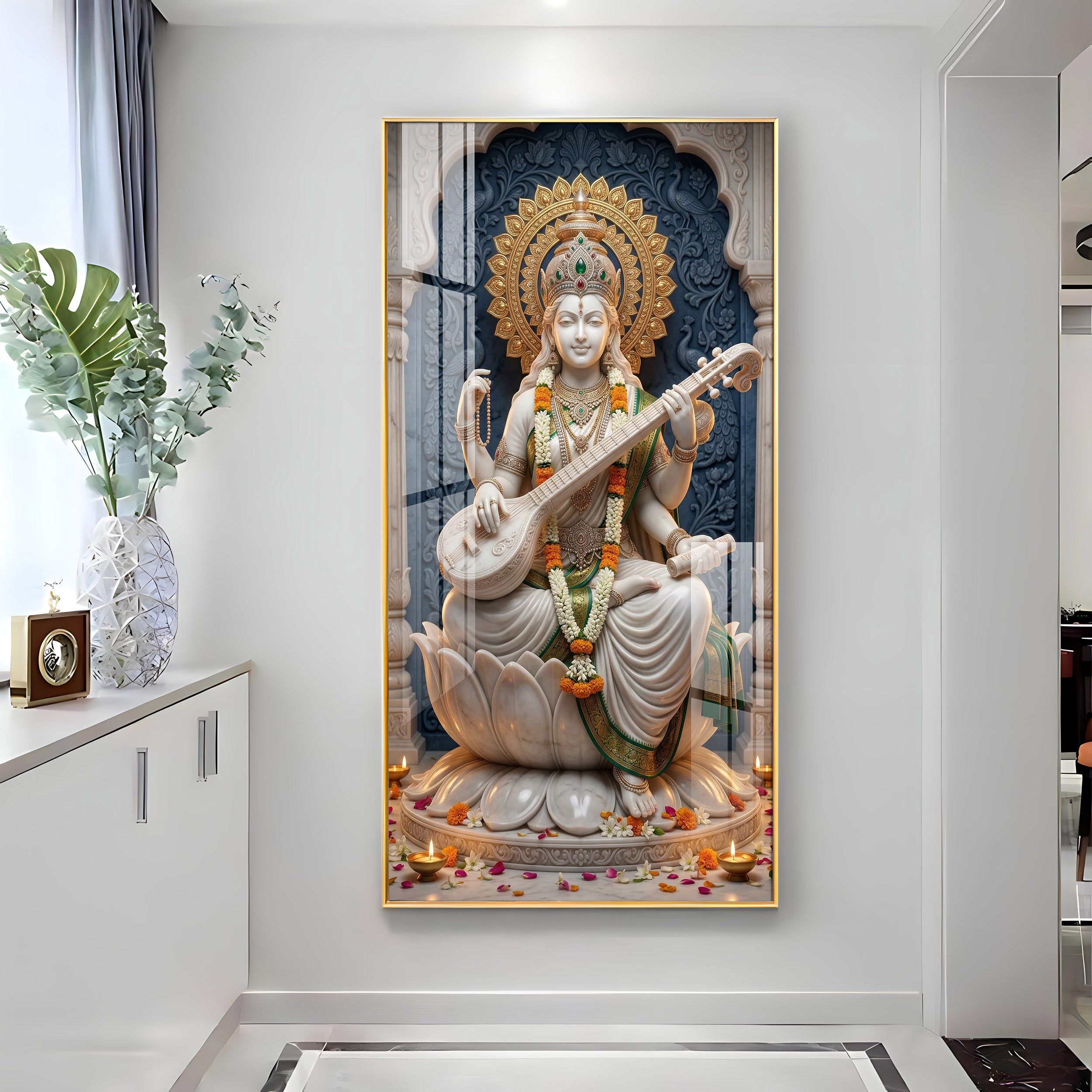 Divine Goddess Maa Saraswati Premium Acrylic Vertical Wall Art