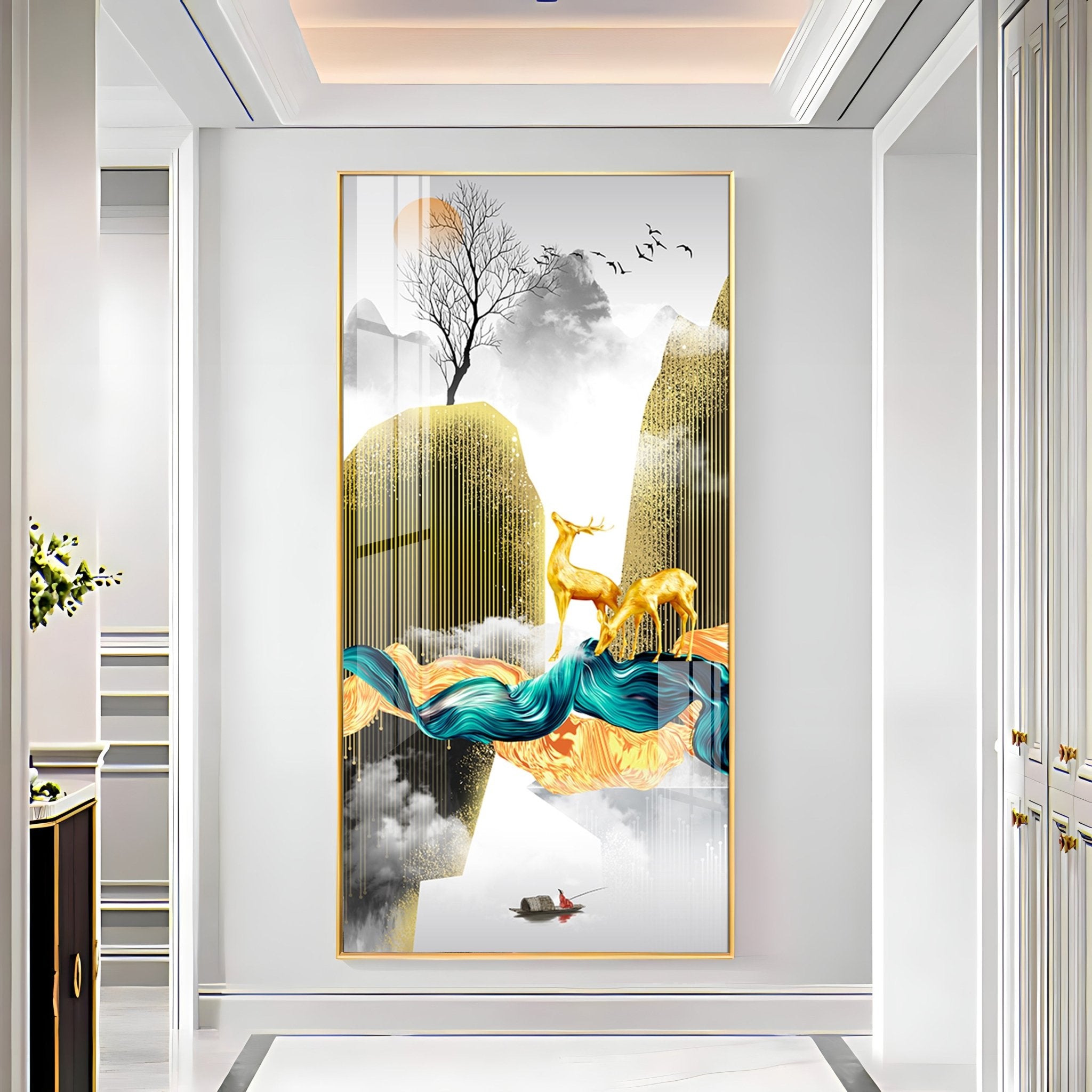 Golden Deer Couple Luxury Crystal Wall Art - The Next Decor