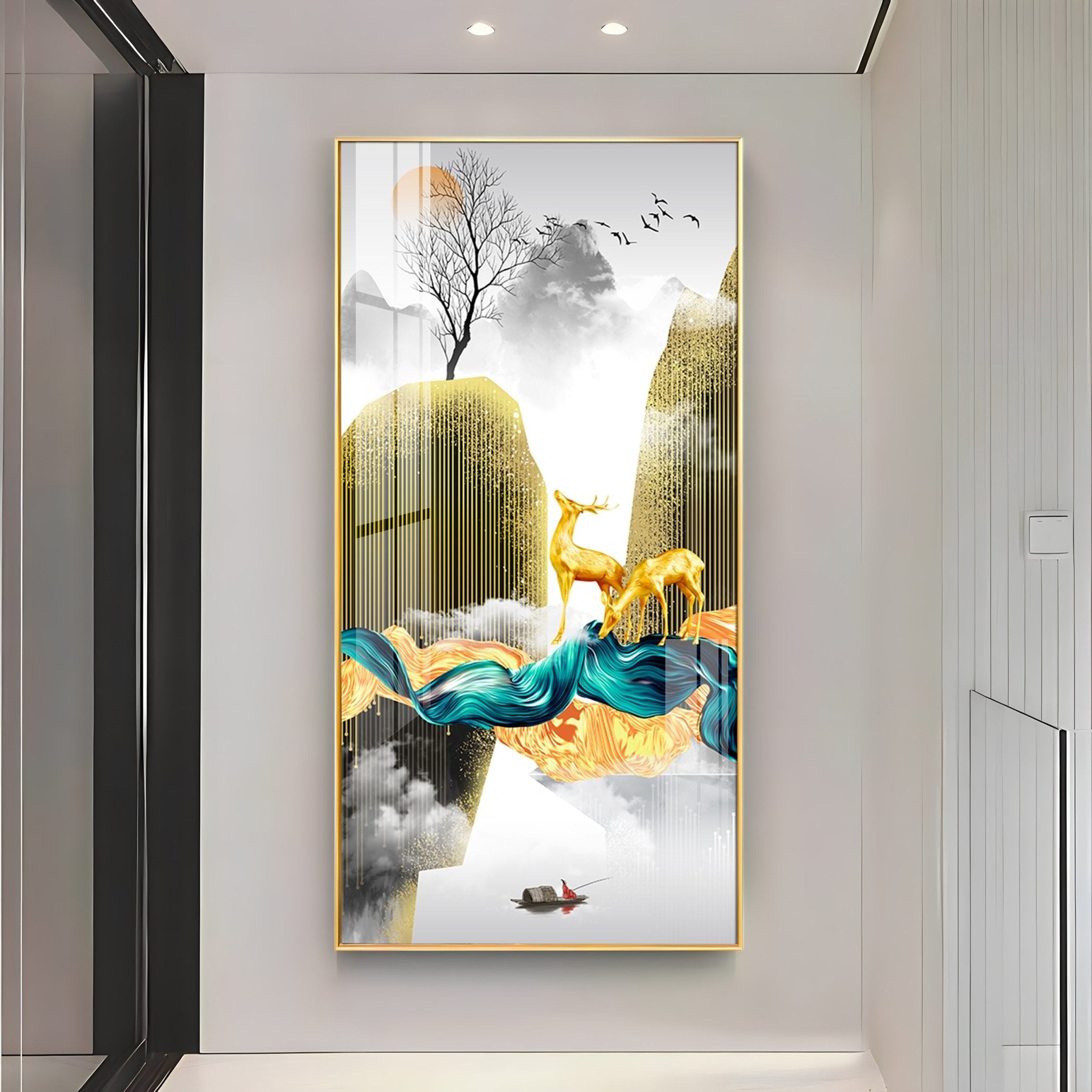 Golden Deer Couple Luxury Crystal Wall Art - The Next Decor