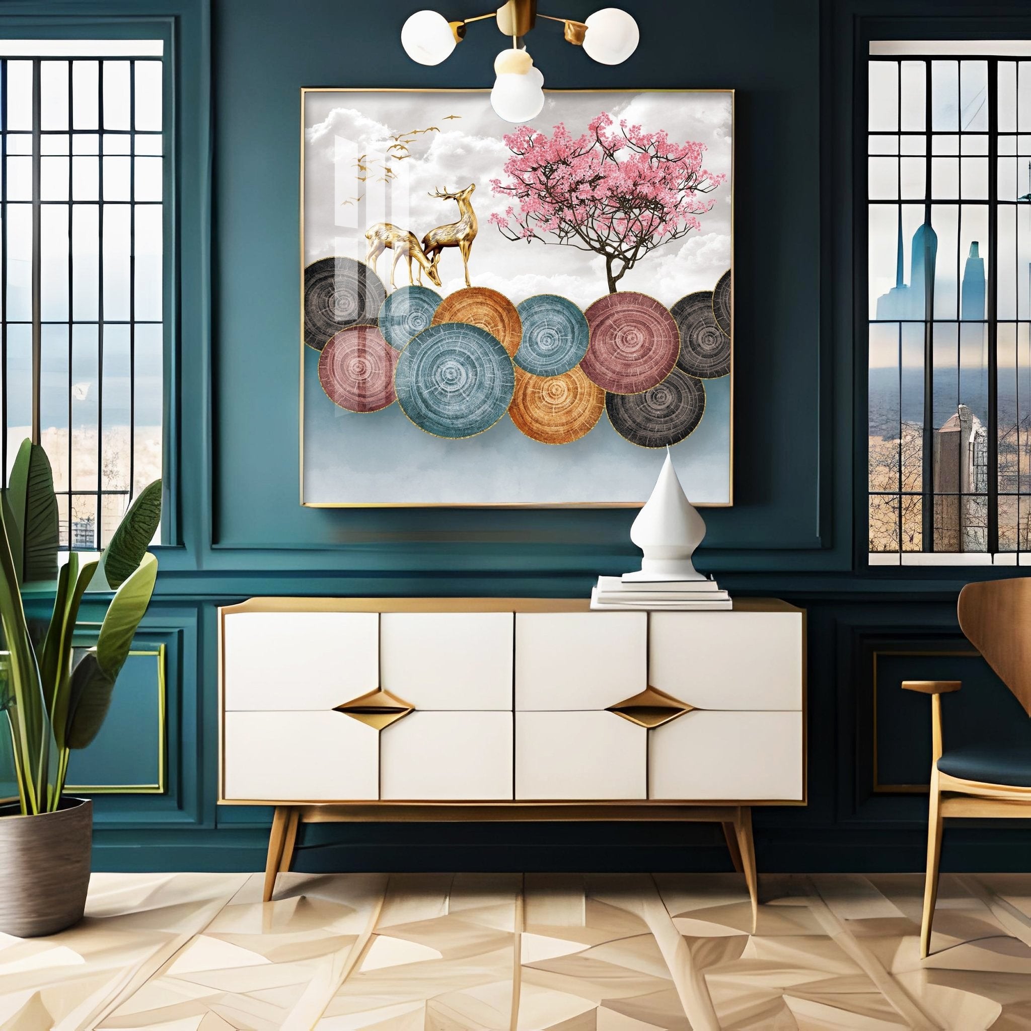 Golden Deer Premium Acrylic Square Wall Art - The Next Decor