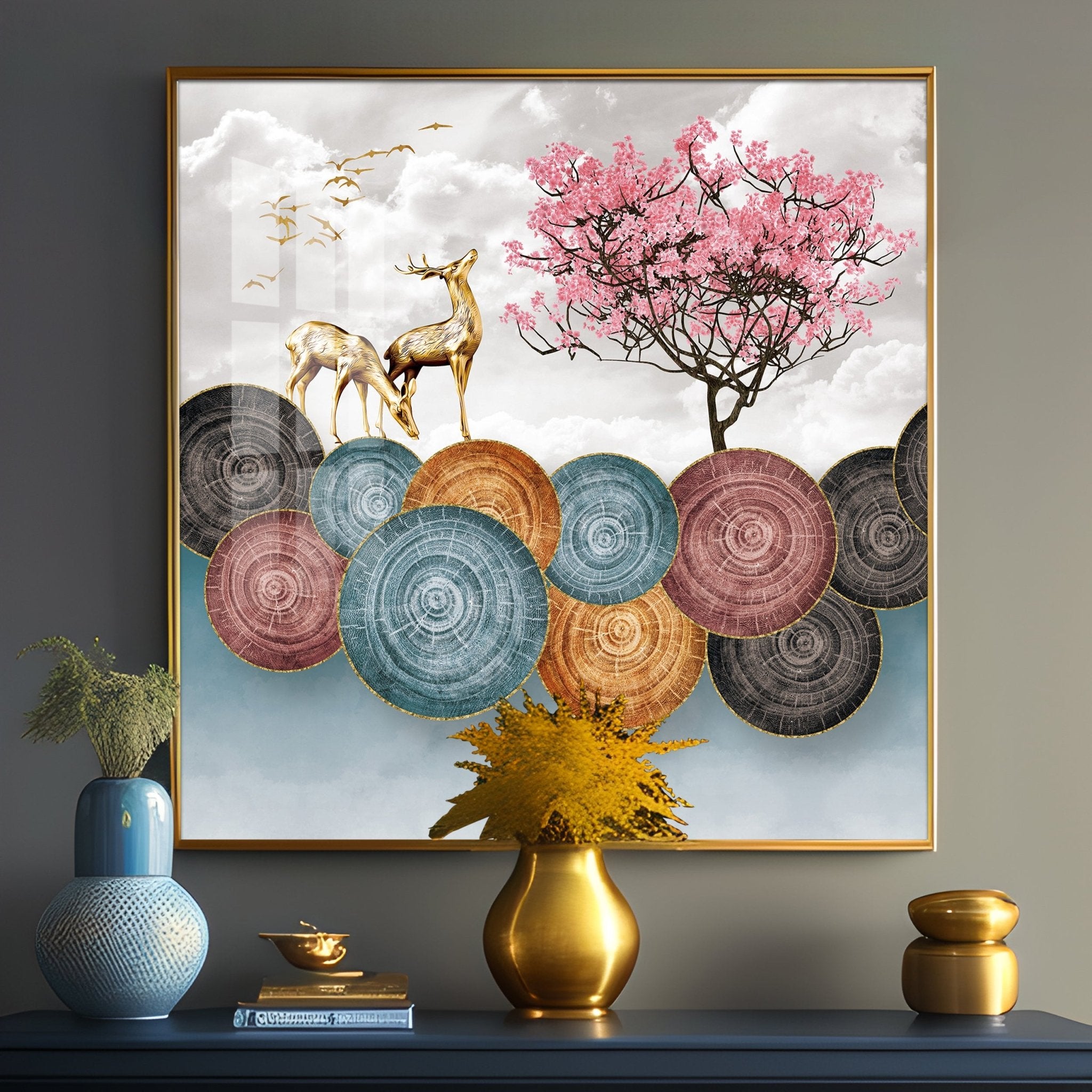 Golden Deer Premium Acrylic Square Wall Art - The Next Decor