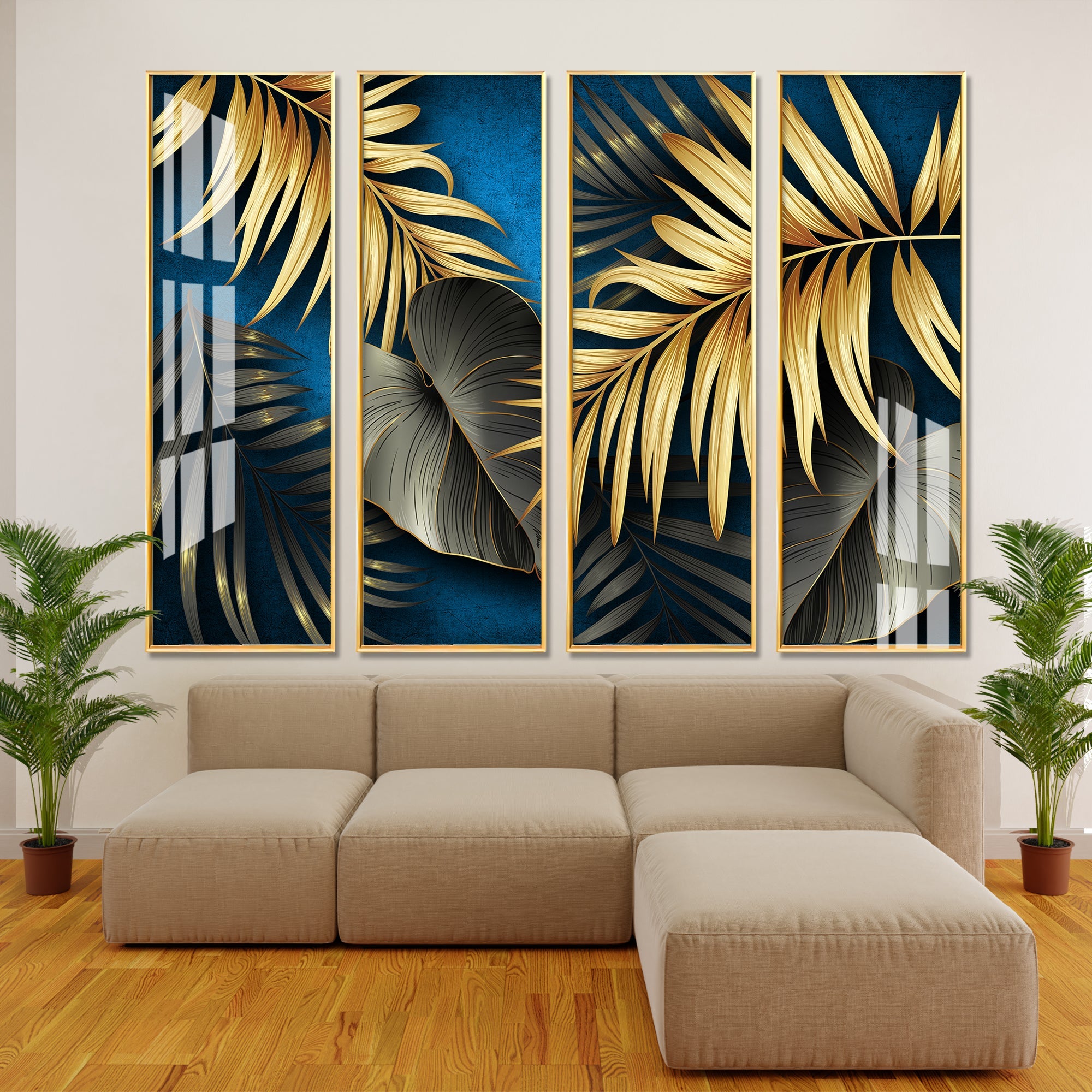 Golden Ferns Premium Acrylic Vertical Wall Art (set of 4) - The Next Decor