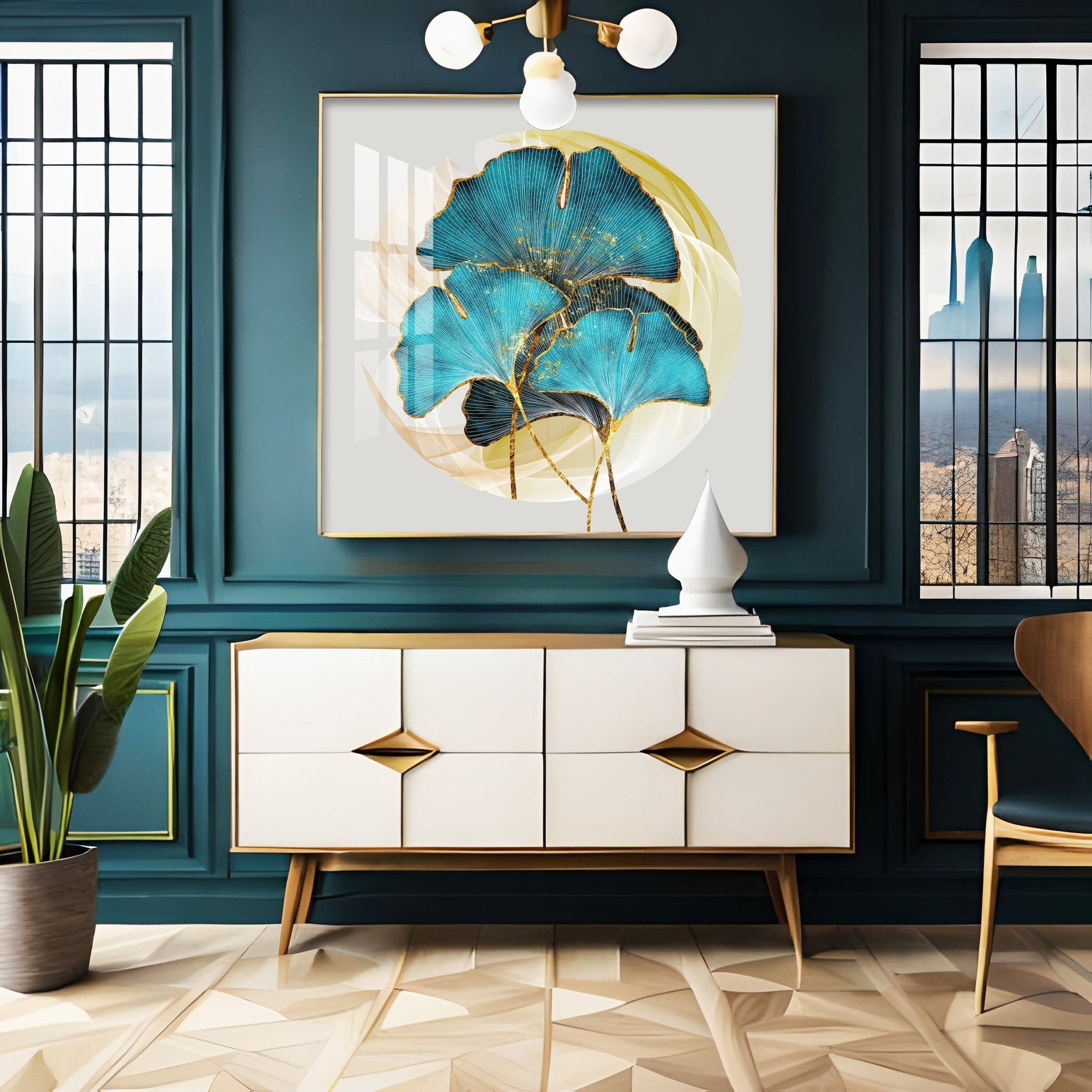 Golden Ginkgo Leaf Premium Acrylic Square Wall Art - The Next Decor