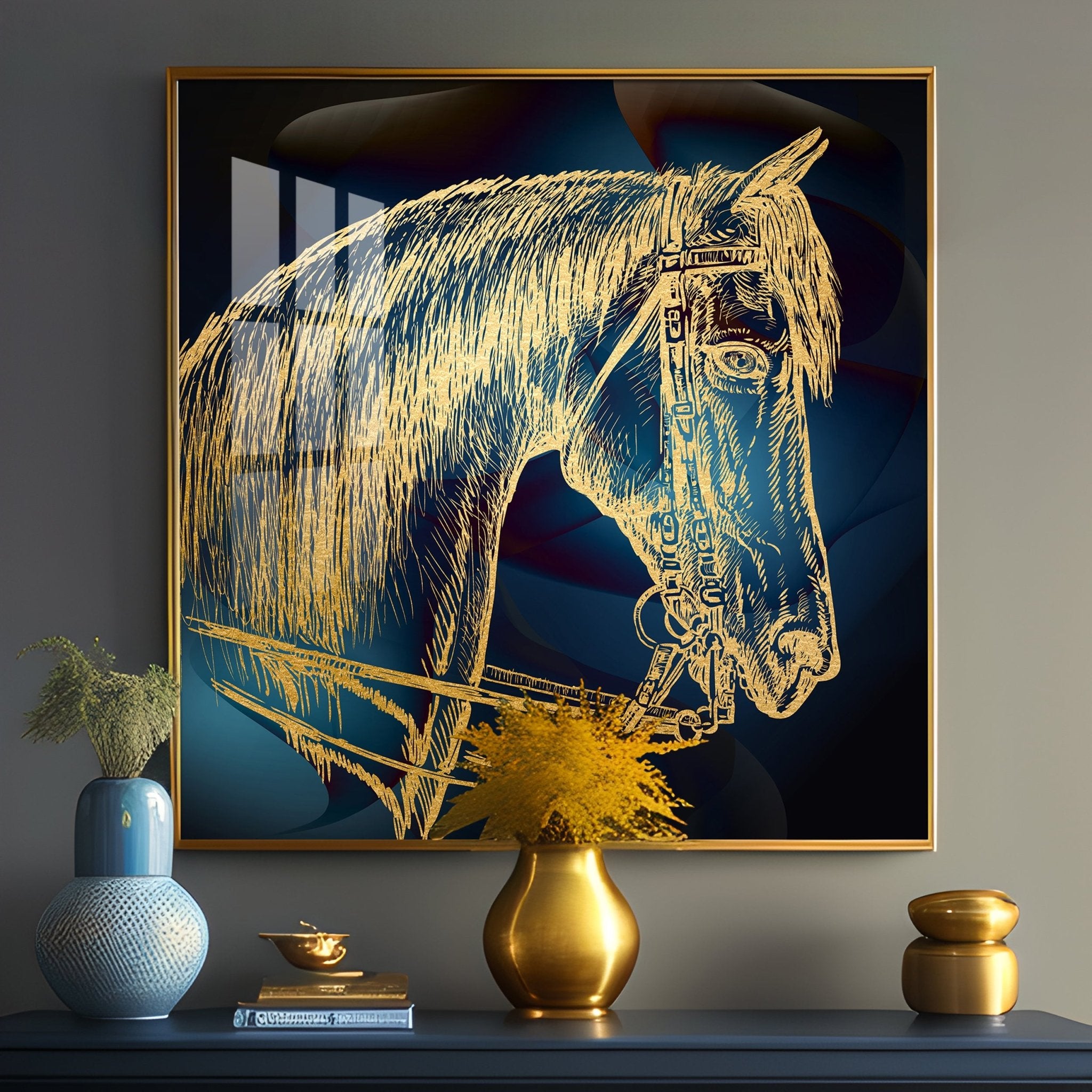 Golden Horse Head Premium Acrylic Square Wall Art - The Next Decor