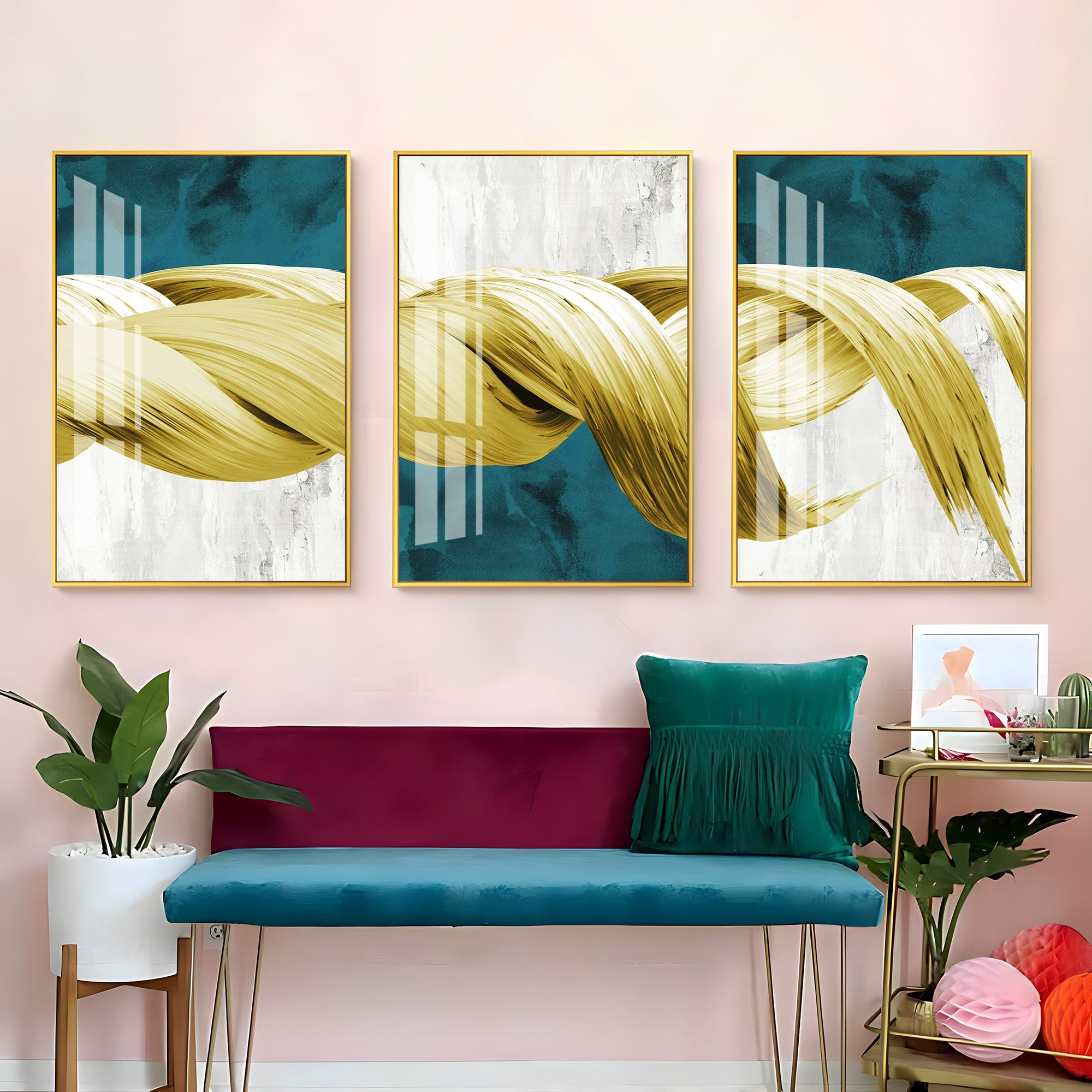 Golden Knot Premium Acrylic Wall Art (Set of 3) - The Next Decor