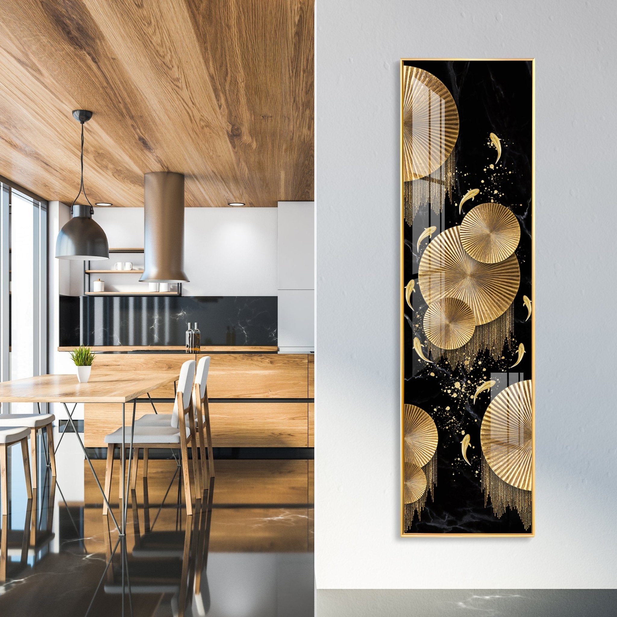 Golden Koi Fishes Luxury Crystal Vertical Wall Art - The Next Decor