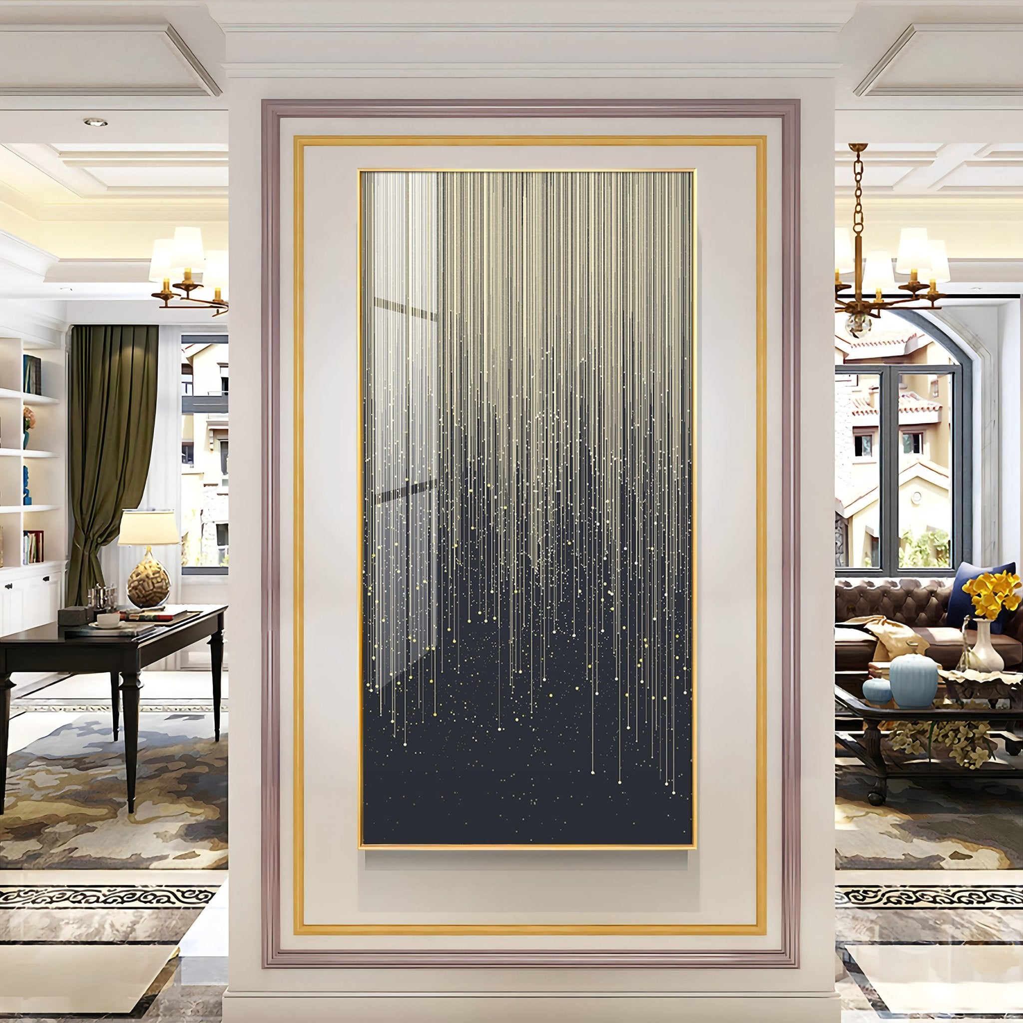 Golden Line Frame For Entrance Hall Premium Acrylic Vertical Wall Art - The Next Decor