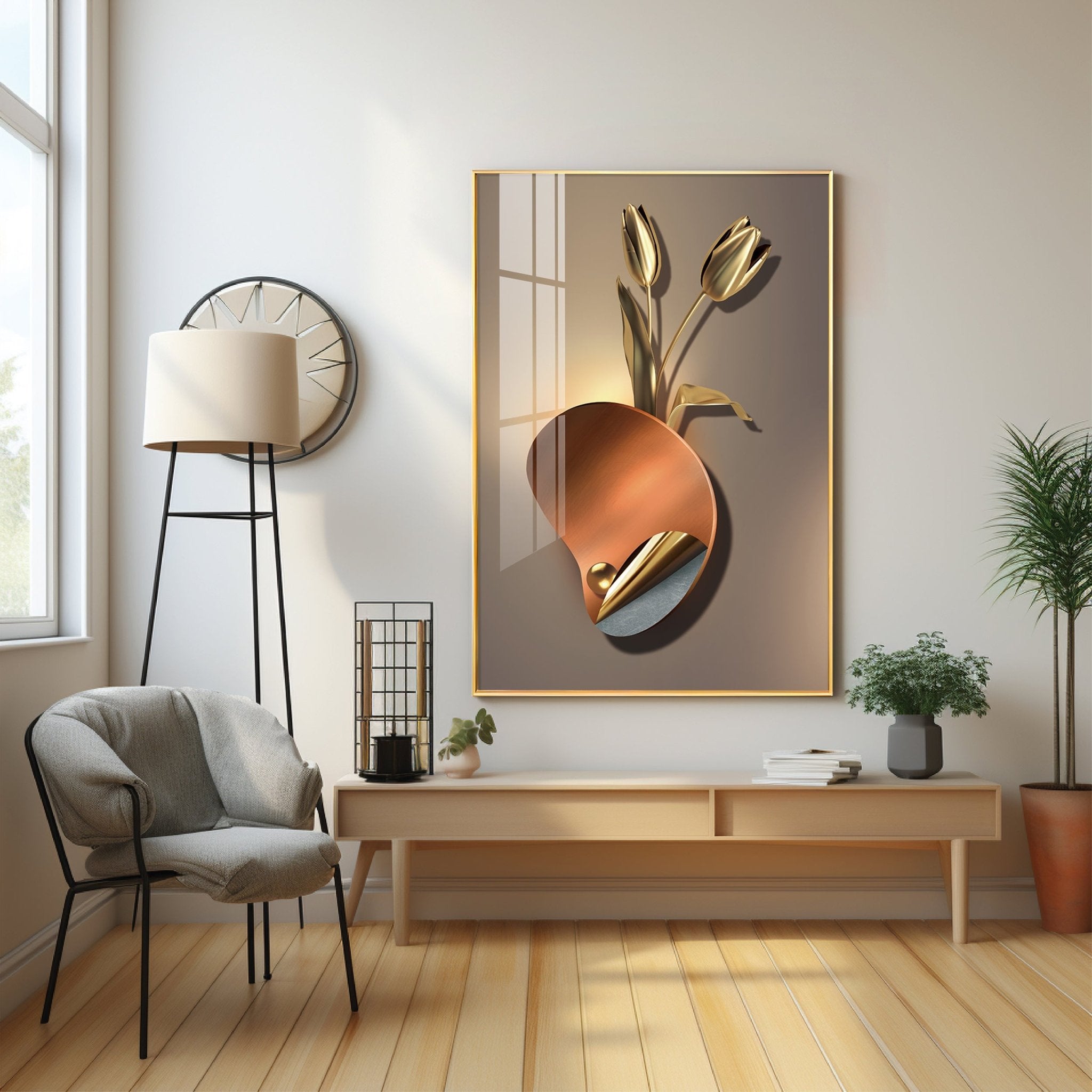 Golden Rose Aura Luxury Crystal Vertical Wall Art - The Next Decor