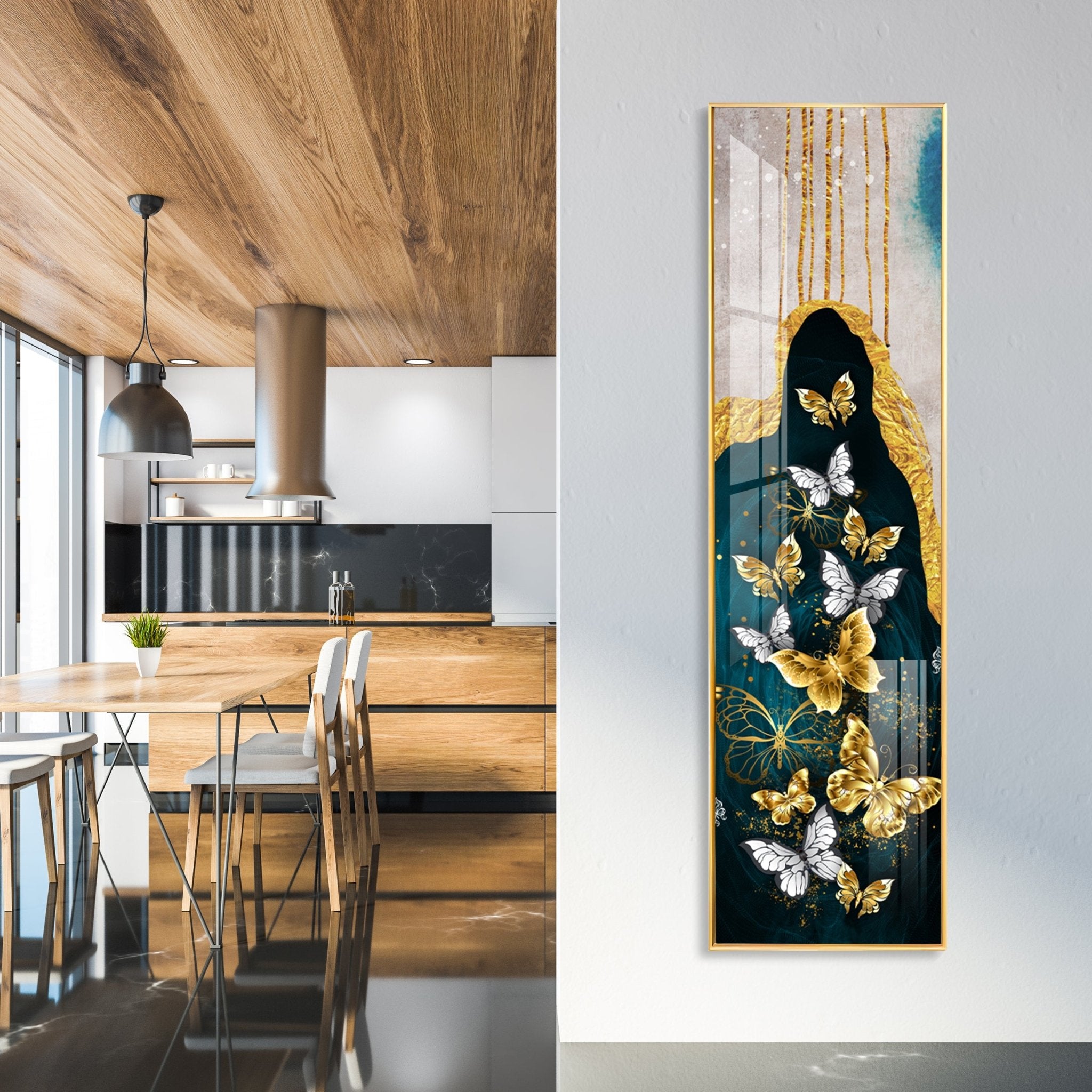 Golden & Silver Butterflies Luxury Crystal Vertical Wall Art - The Next Decor