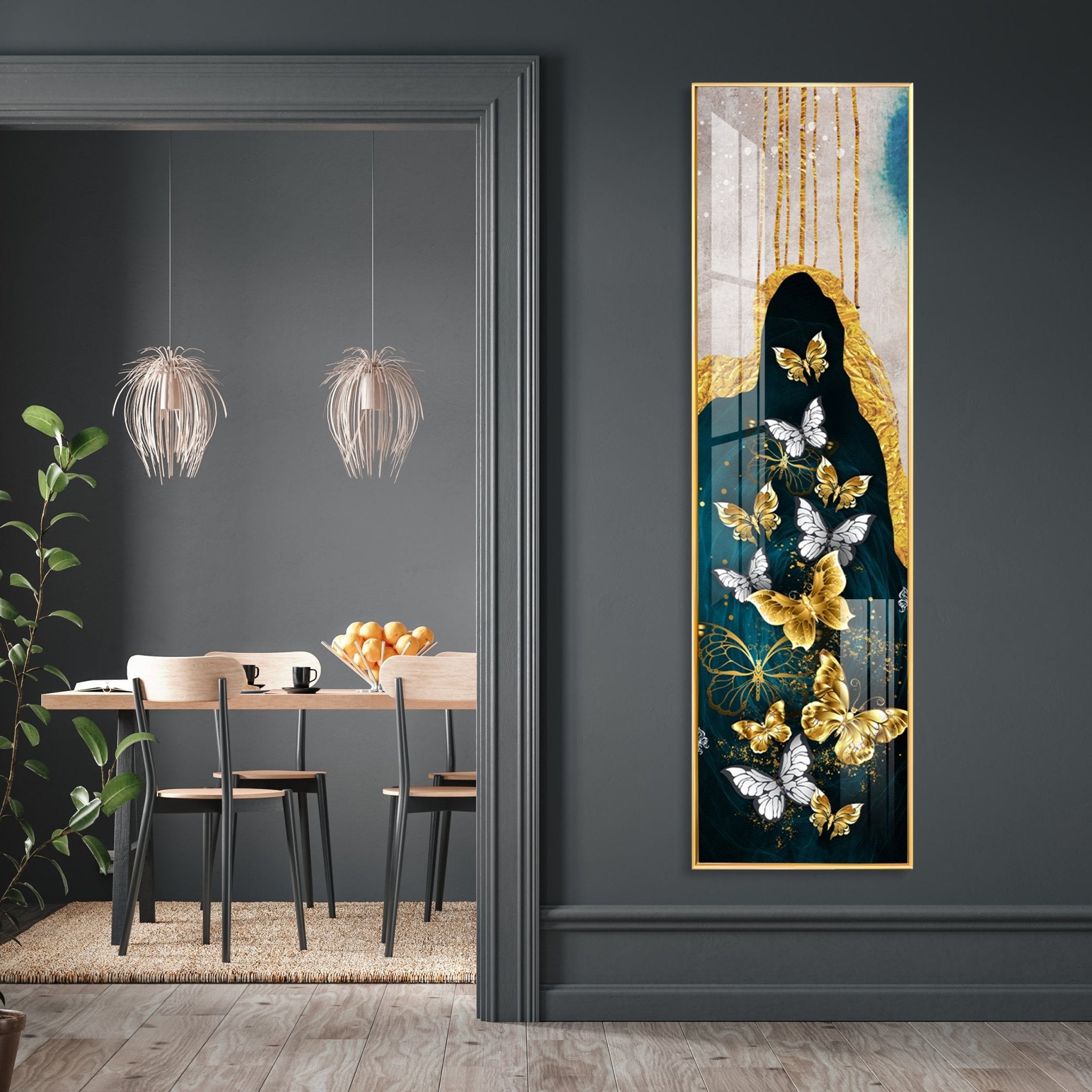 Golden & Silver Butterflies Luxury Crystal Vertical Wall Art - The Next Decor