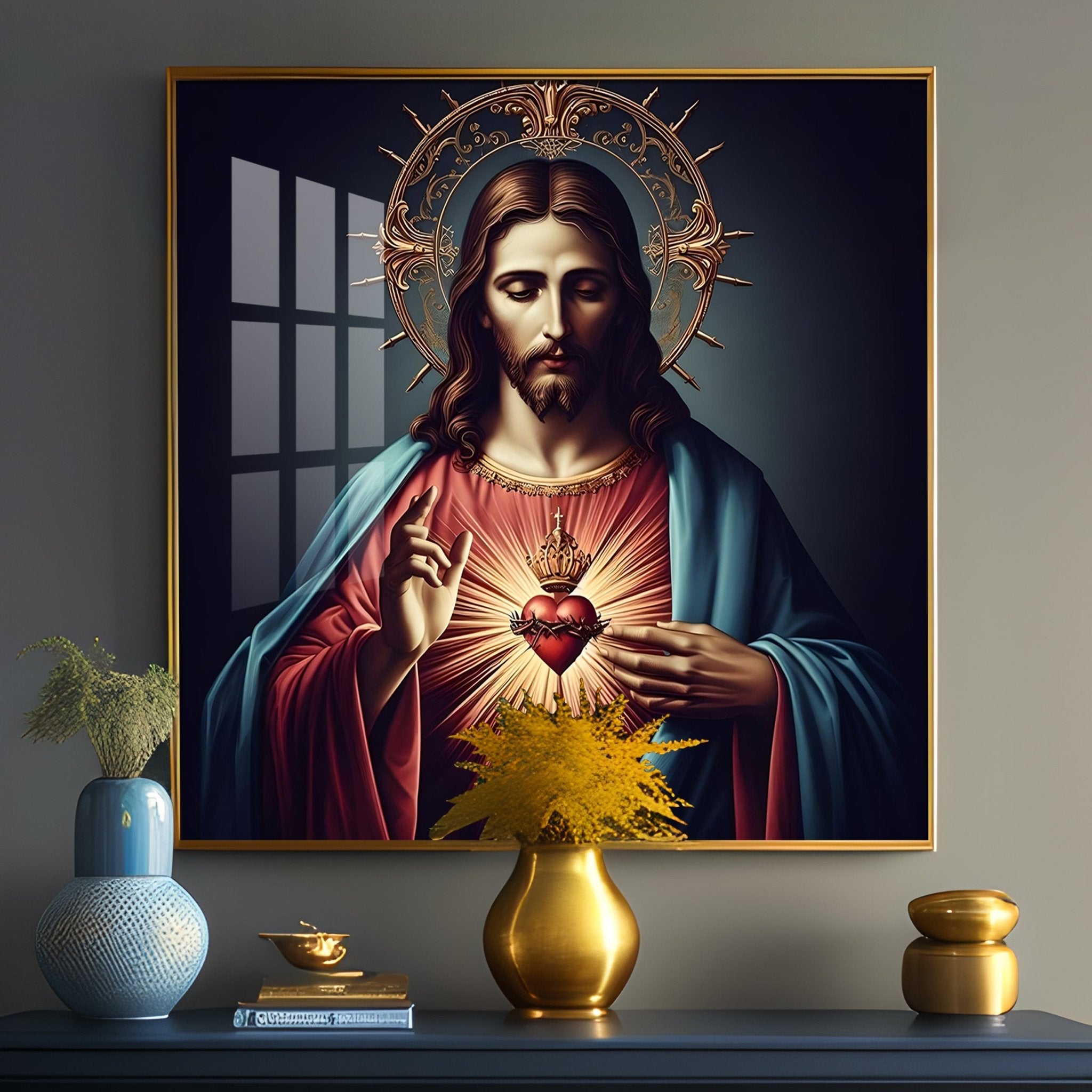 Golden Spirit of Jesus Premium Acrylic Square Wall Art - The Next Decor