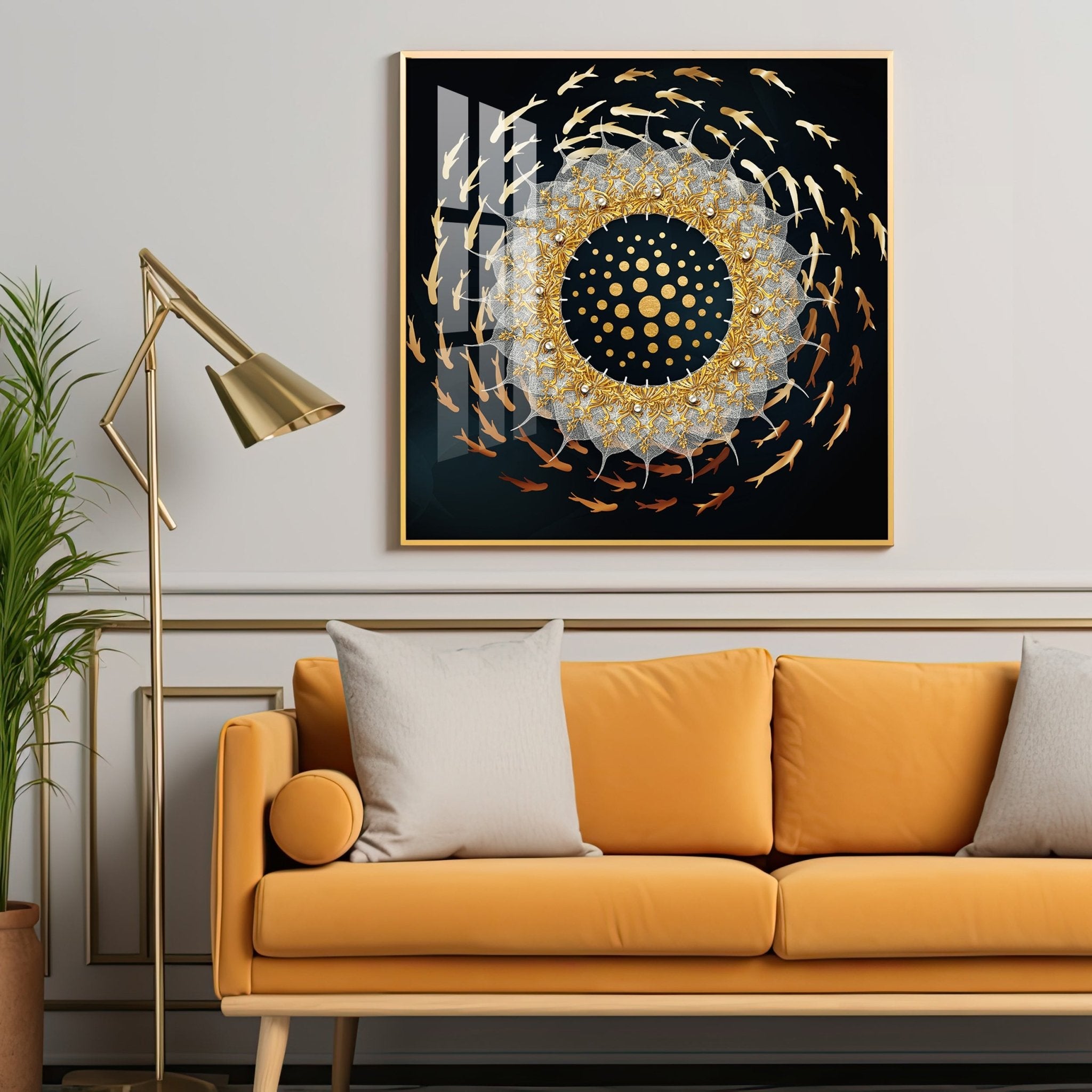 Golden Swirl Luxury Crystal Square Wall Art - The Next Decor