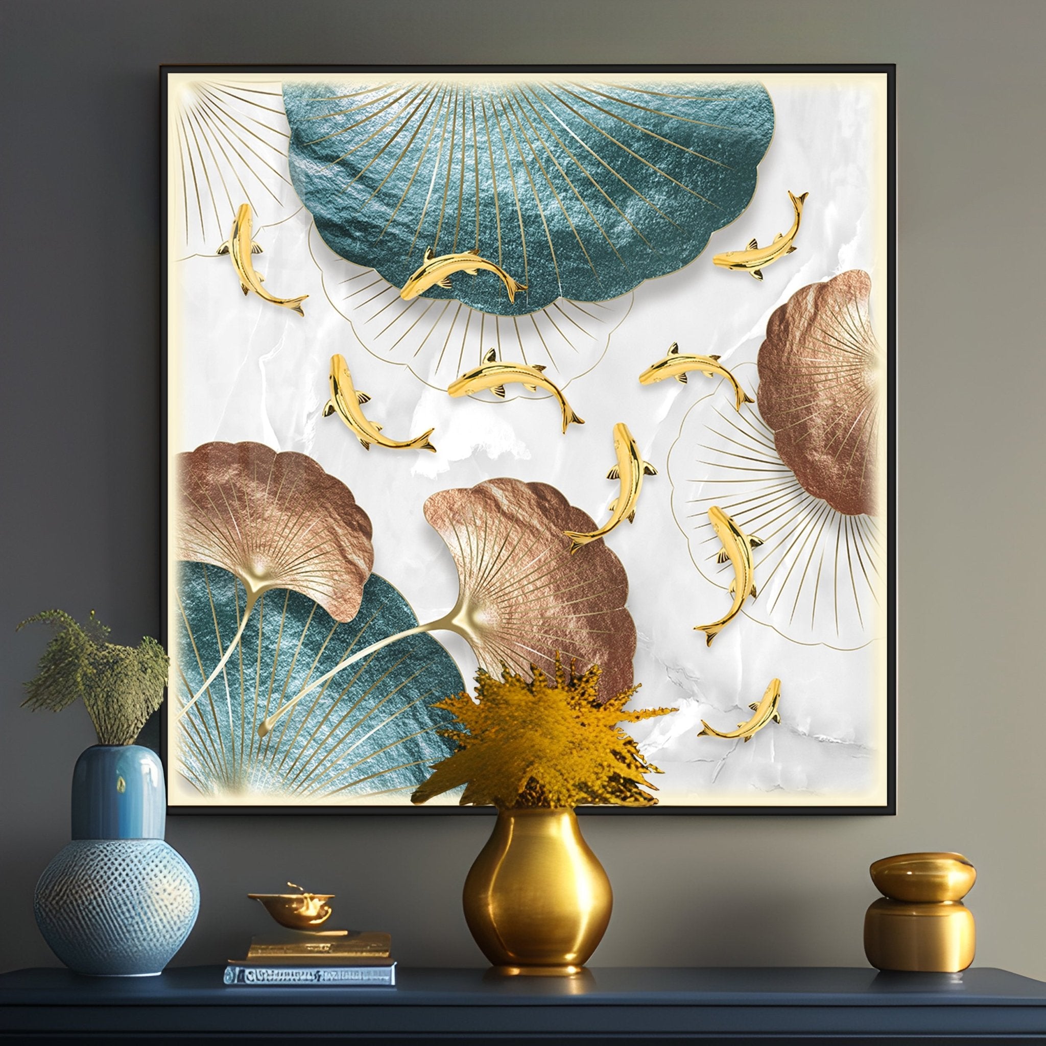 Goldfish River Luxury Crystal Square Wall Art - The Next Decor