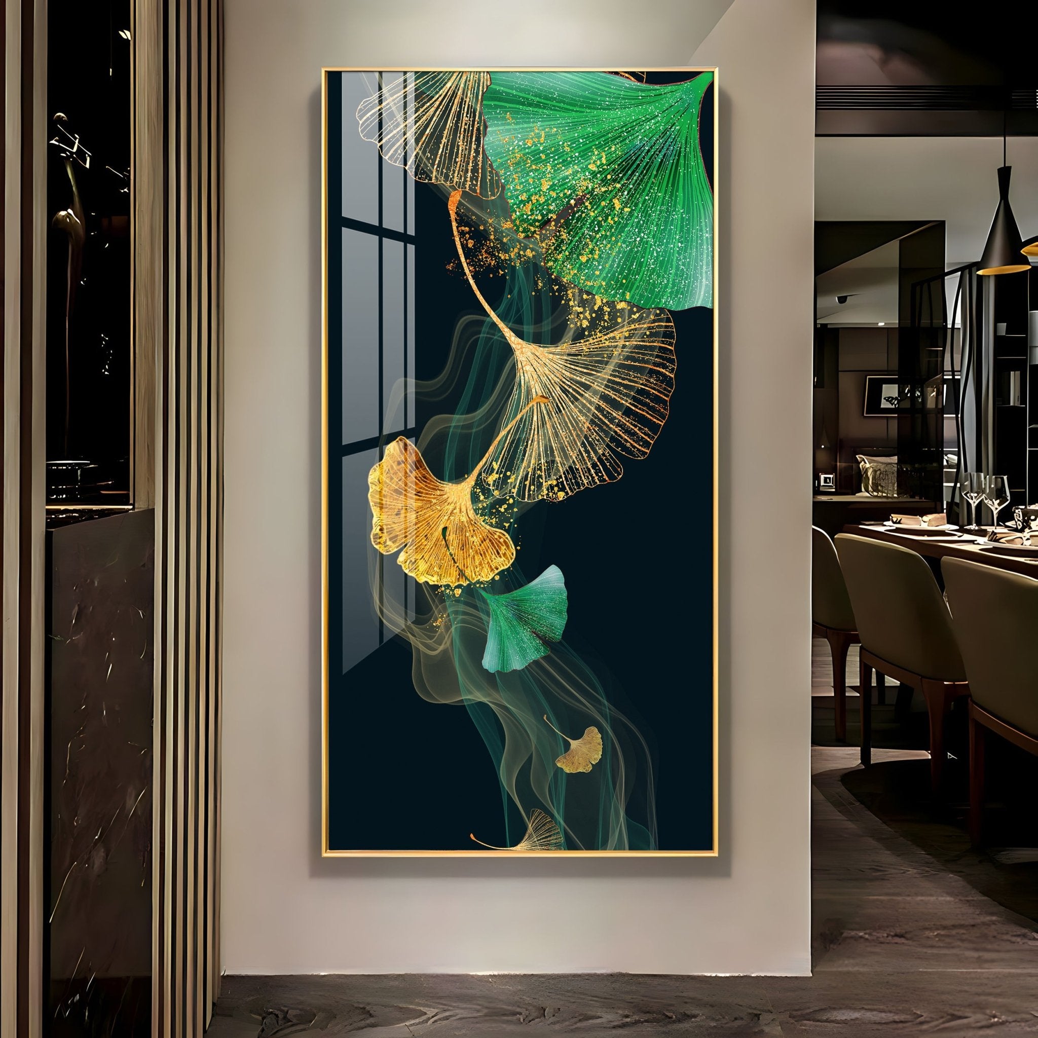 Green & Golden Luxury Luxury Crystal Vertical Wall Art - The Next Decor