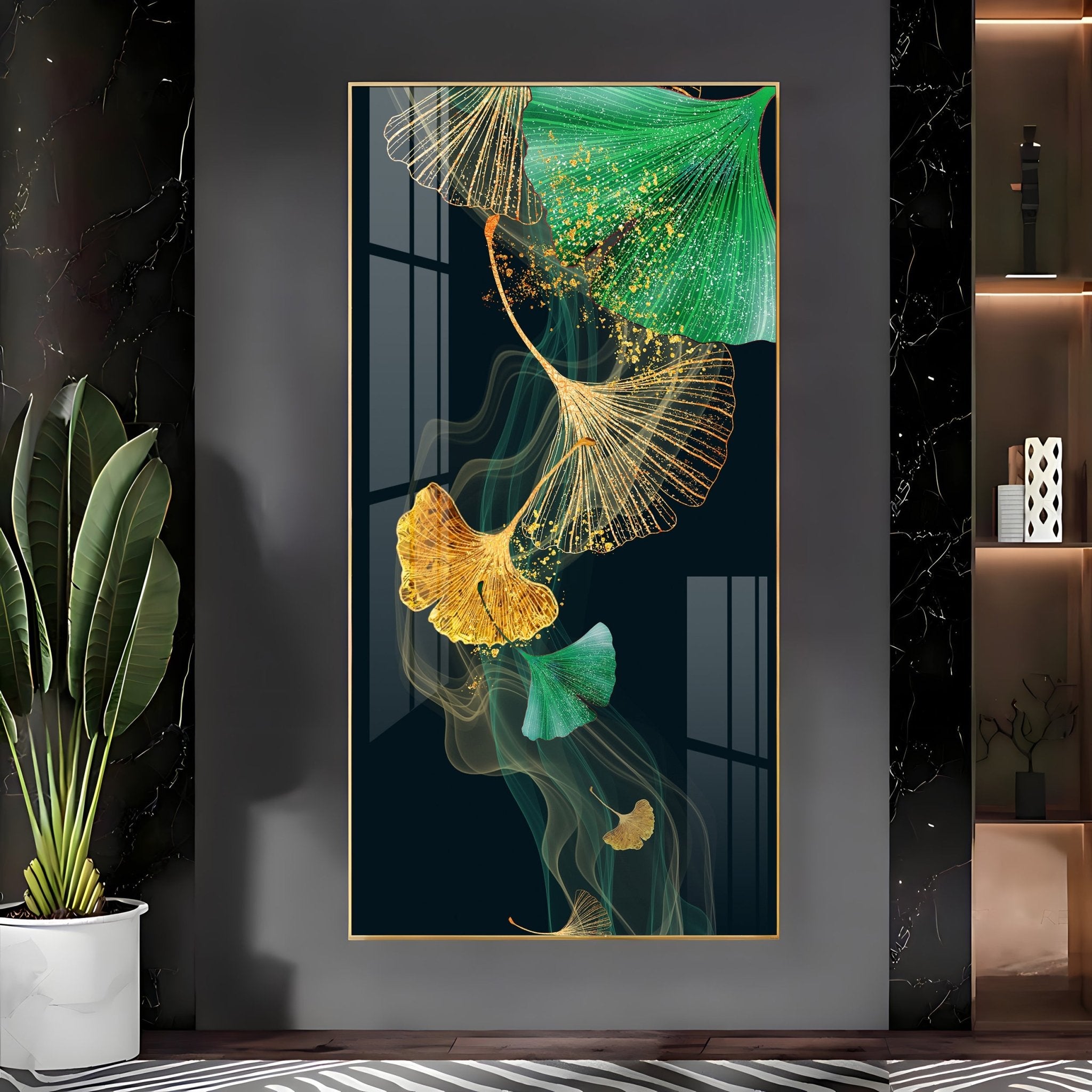 Green & Golden Luxury Luxury Crystal Vertical Wall Art - The Next Decor
