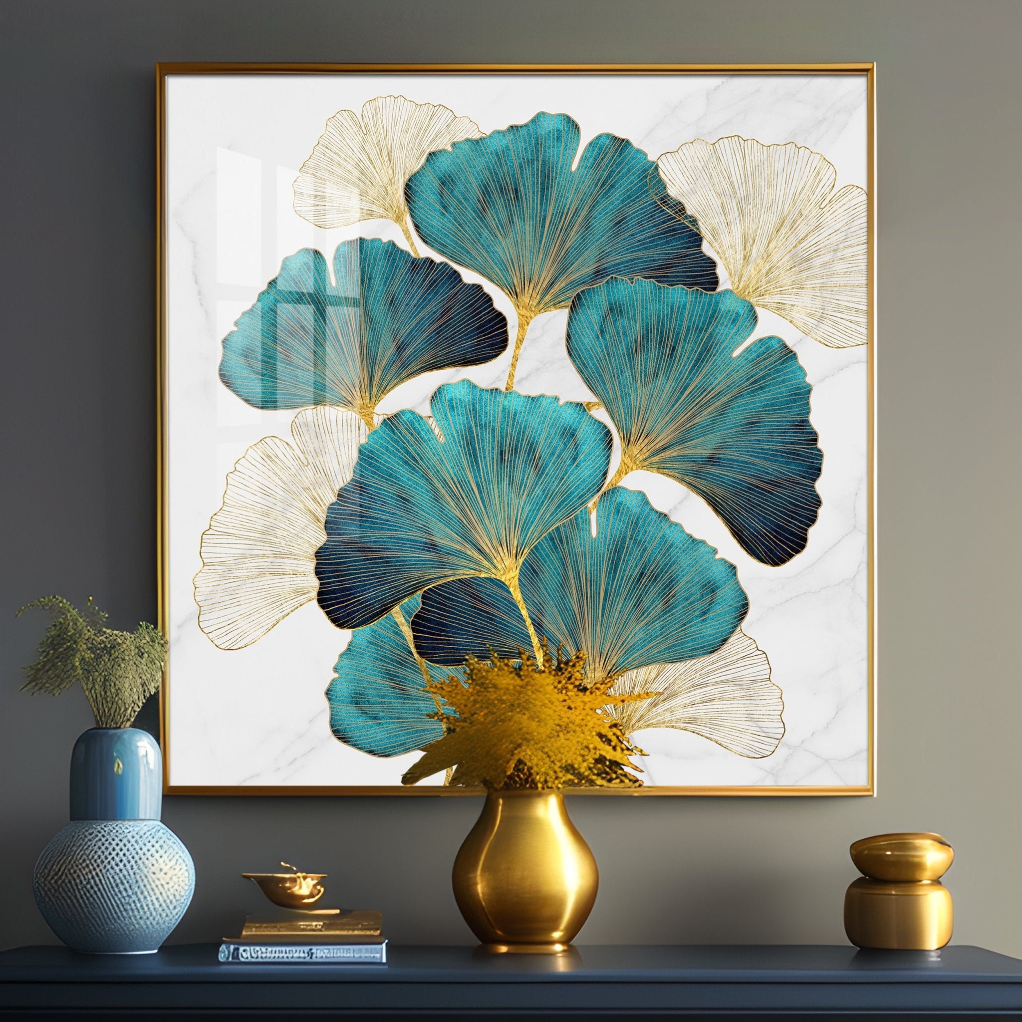 Green Lotus Leaf Premium Acrylic Square Wall Art - The Next Decor
