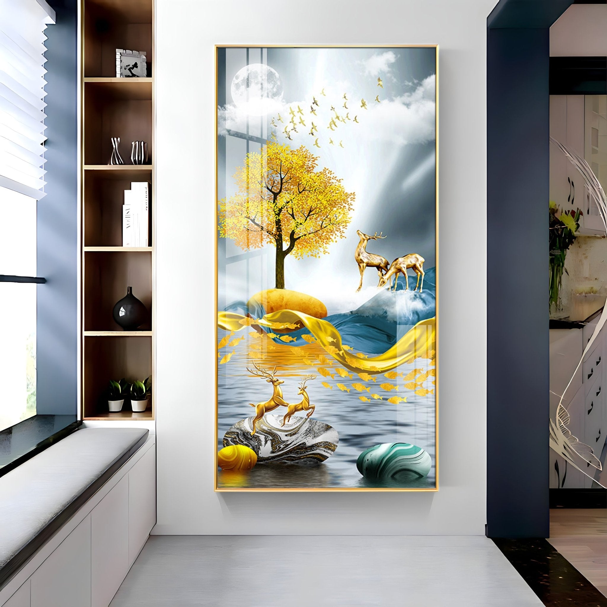 Happy Golden Deers Luxury Crystal Wall Art - The Next Decor