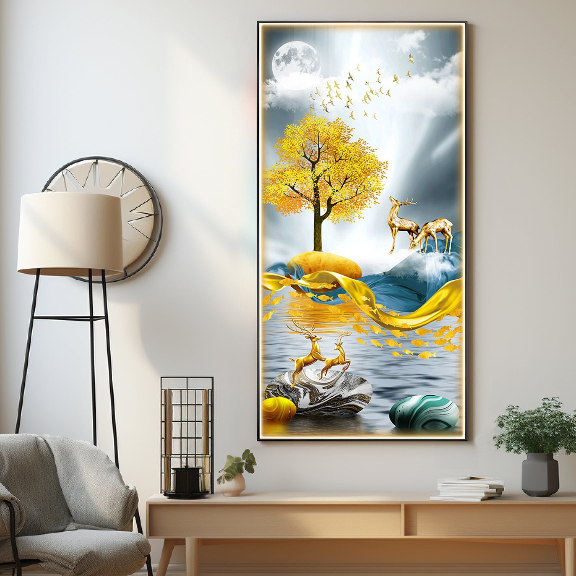 Happy Golden Deers Luxury Crystal Wall Art - The Next Decor