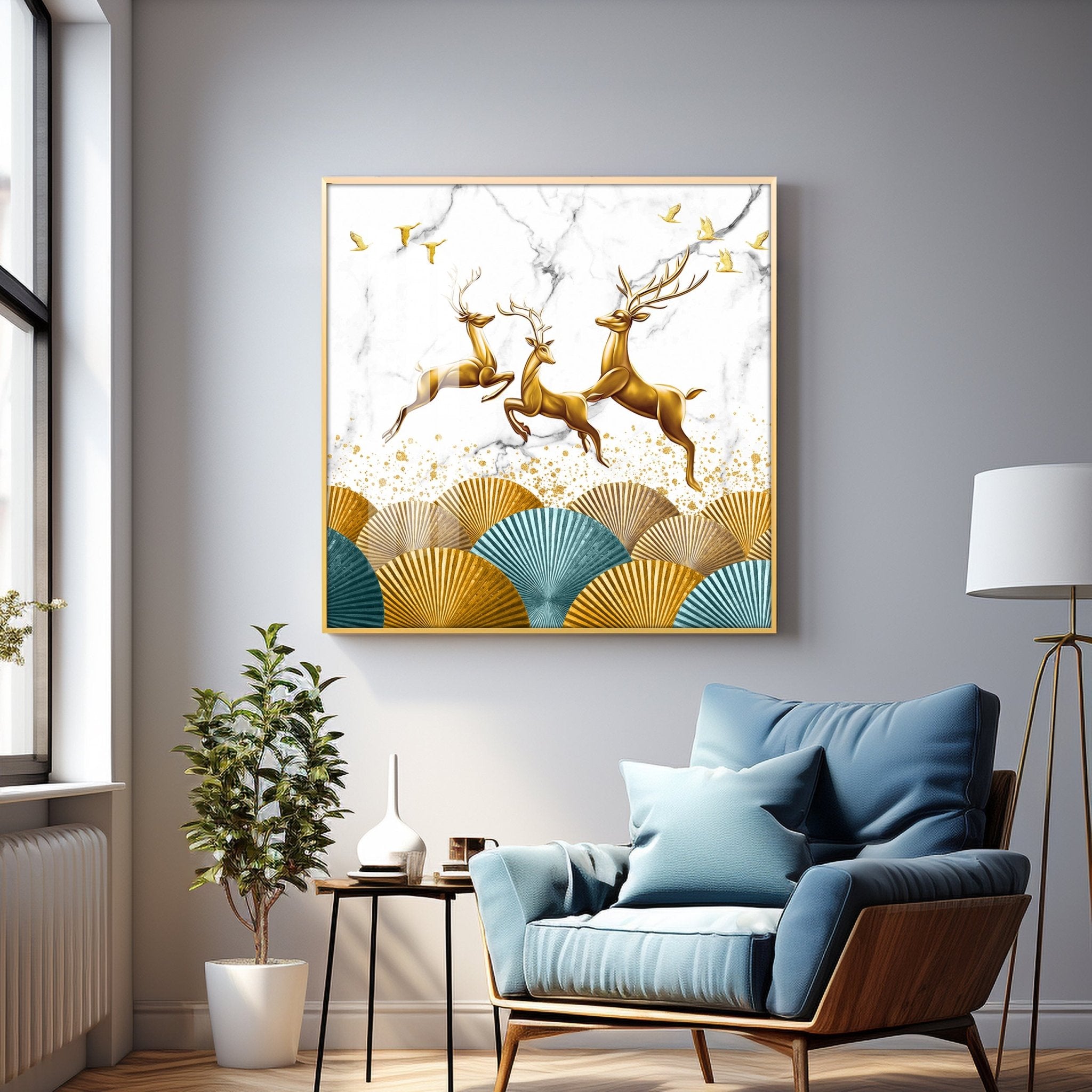 Jolly Golden Deers Luxury Crystal Square Wall Art - The Next Decor