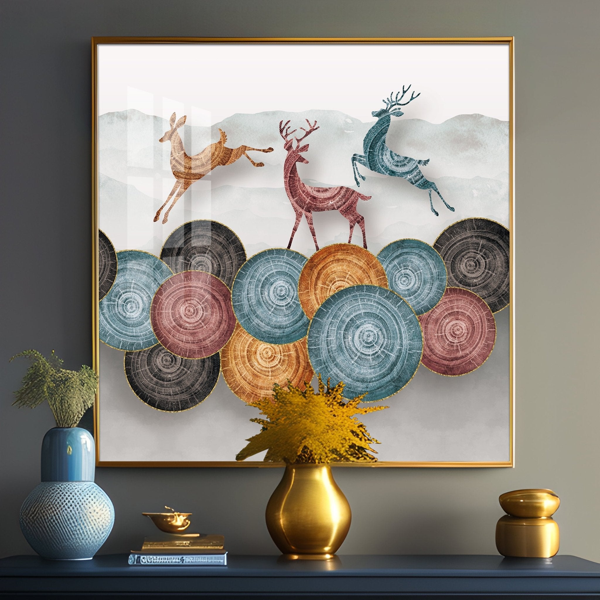 Jumping Deer Premium Acrylic Square Wall Art - The Next Decor