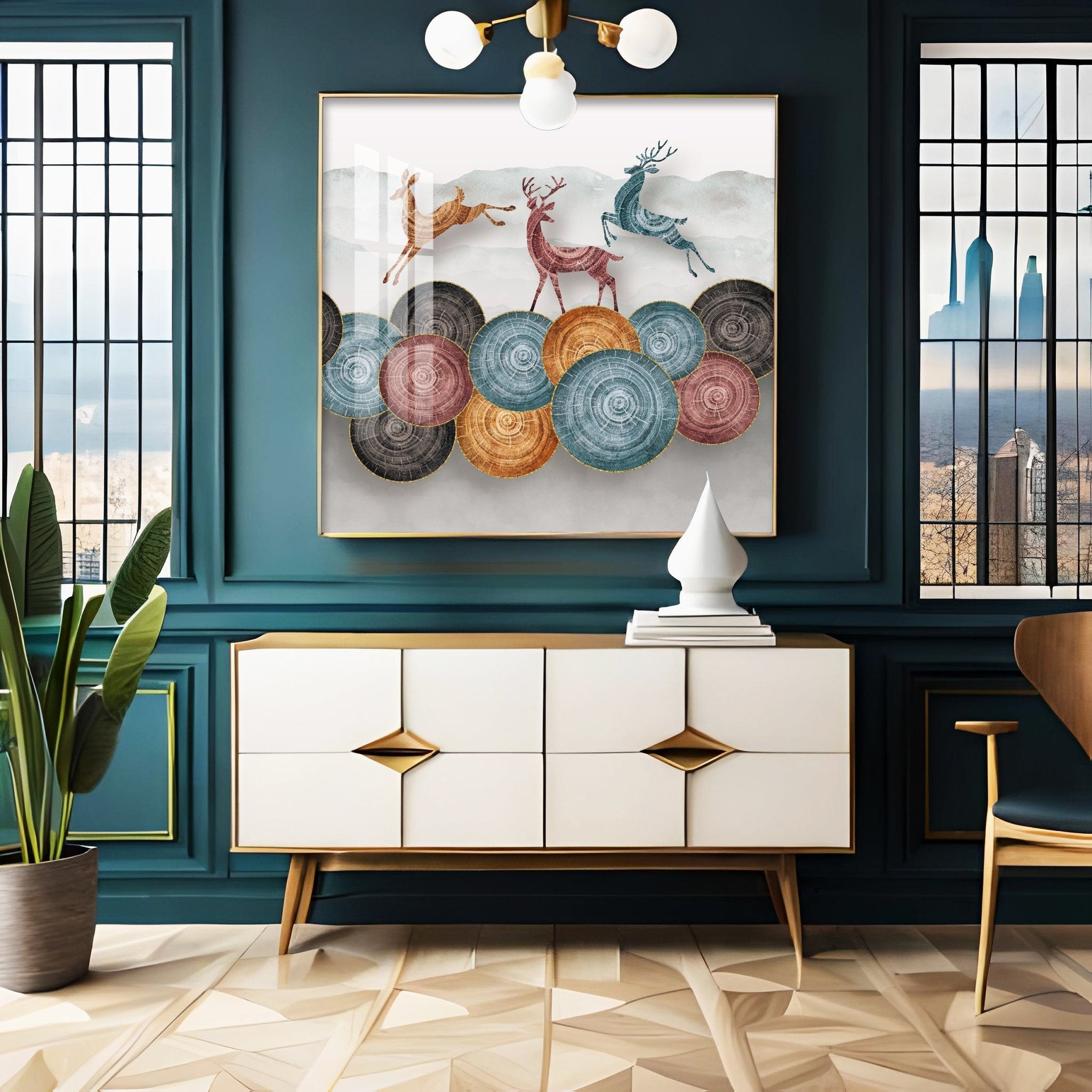 Jumping Deer Premium Acrylic Square Wall Art - The Next Decor