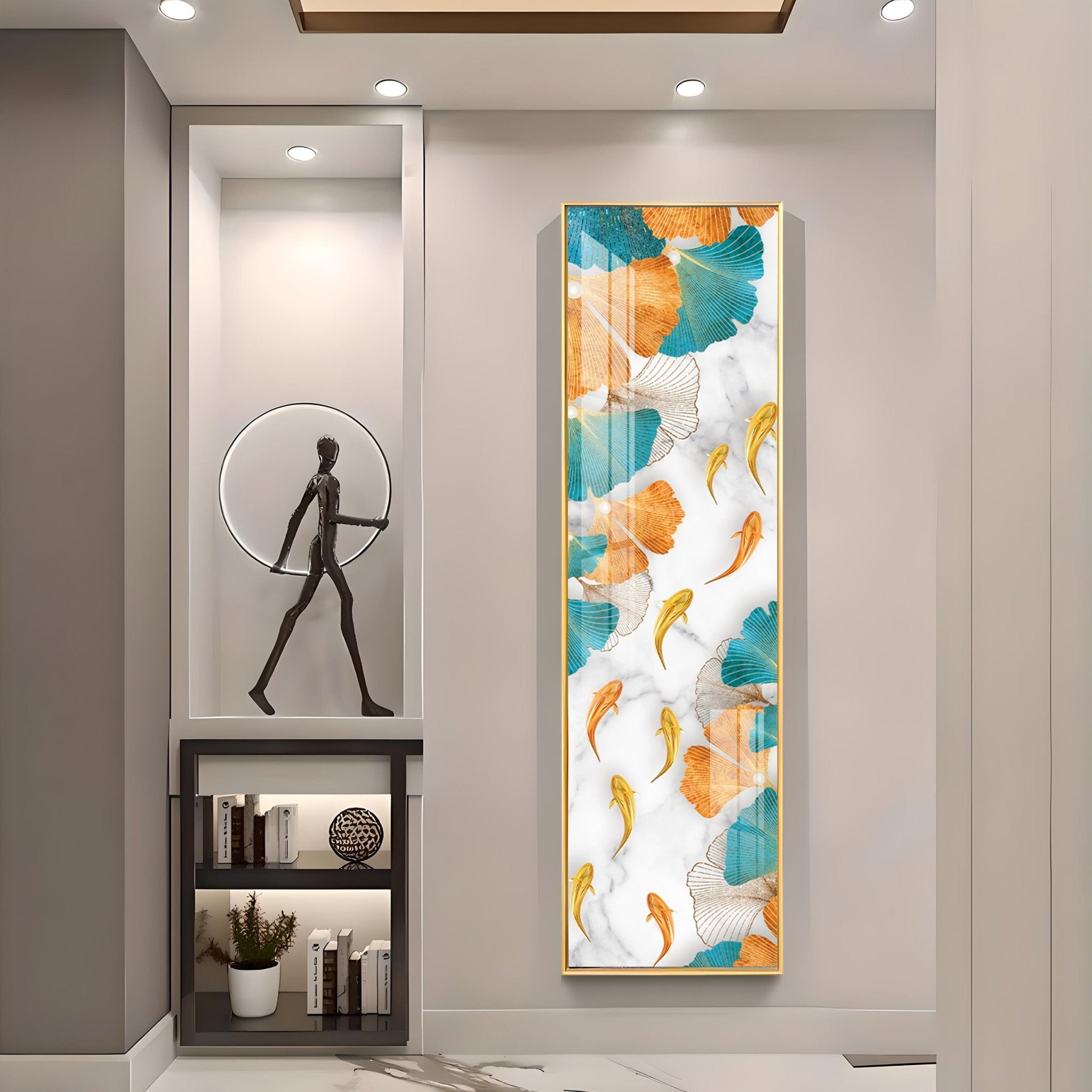 Koi Fish & Ginkgo Biloba Luxury Crystal Vertical Wall Art - The Next Decor