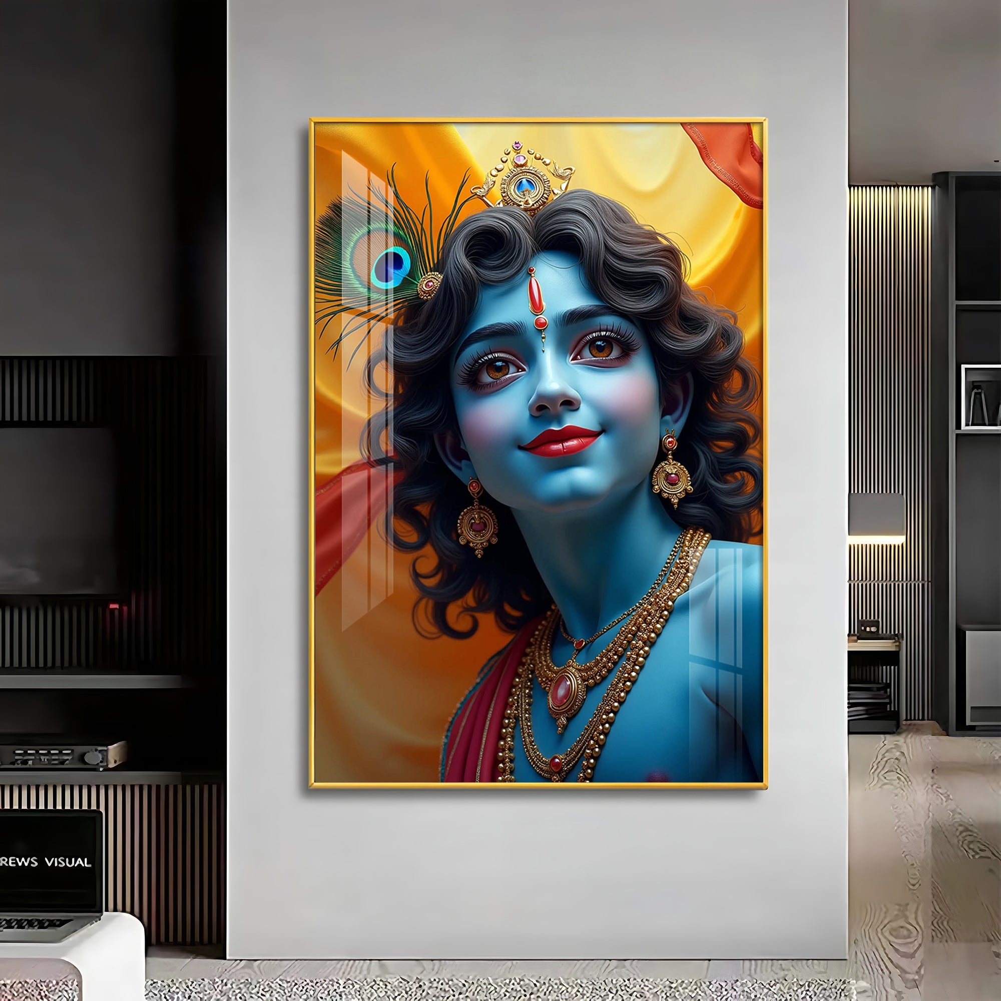 Krishna in Blue and Yellow Premium Acrylic Wall Art - The Next Decor