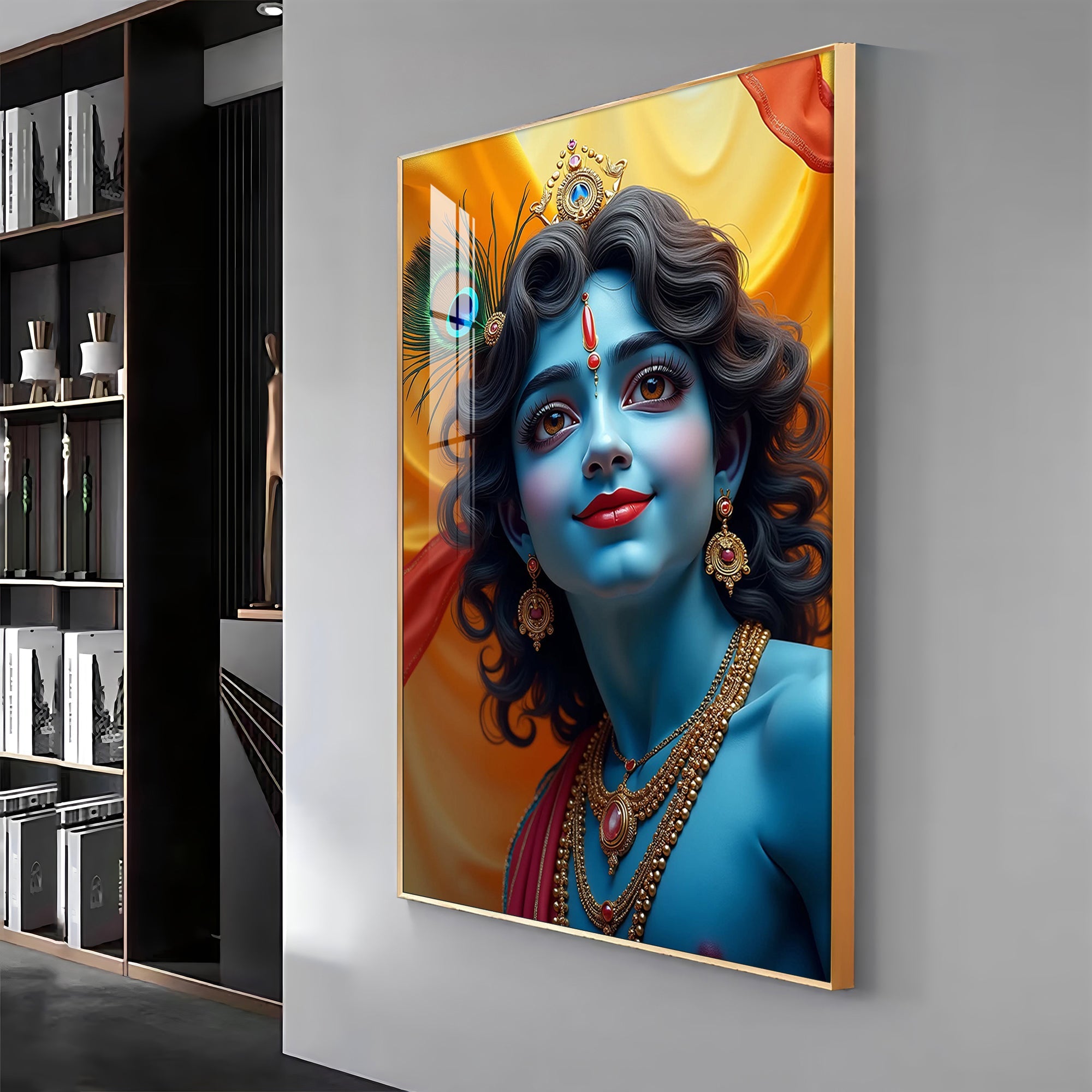 Krishna in Blue and Yellow Premium Acrylic Wall Art - The Next Decor
