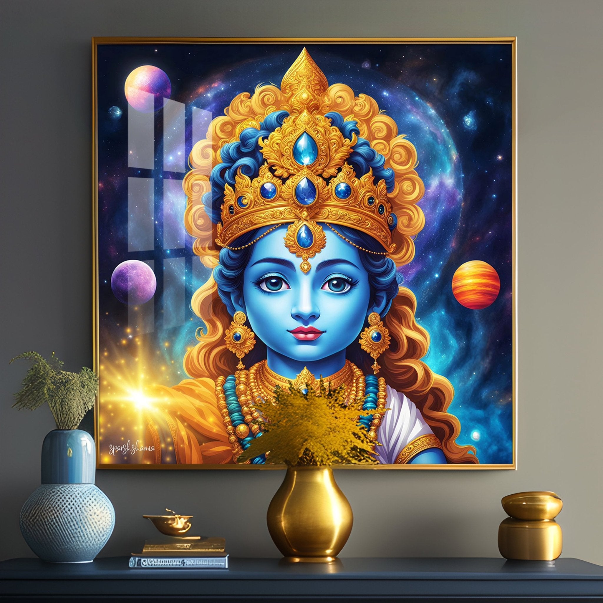 Krishna in Majestic Hues Premium Acrylic Square Wall Art - The Next Decor
