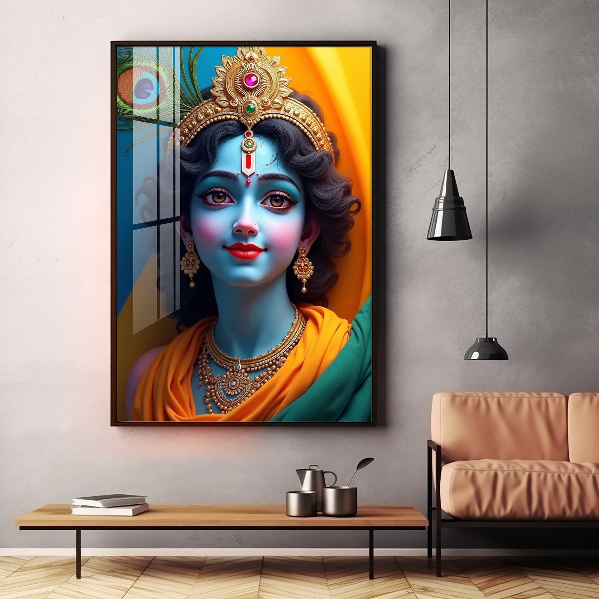 Krishna in Vivid Hues Premium Acrylic Wall Art - The Next Decor