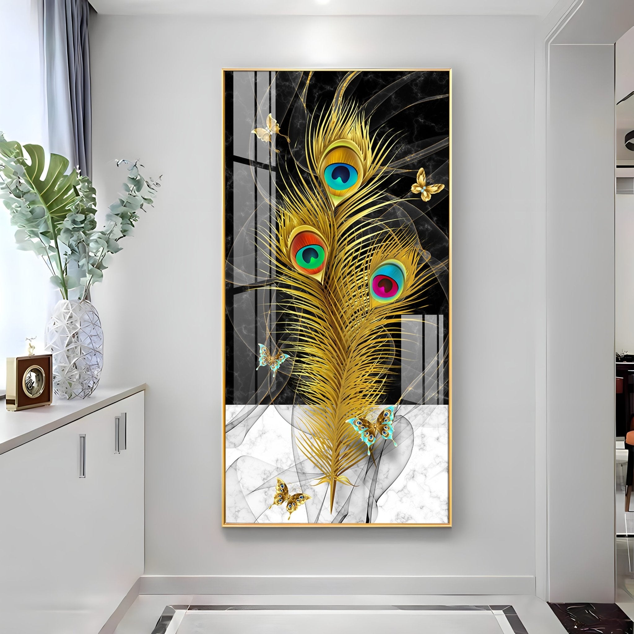 Krishna Mor Pankh Luxury Crystal Vertical Wall Art - The Next Decor