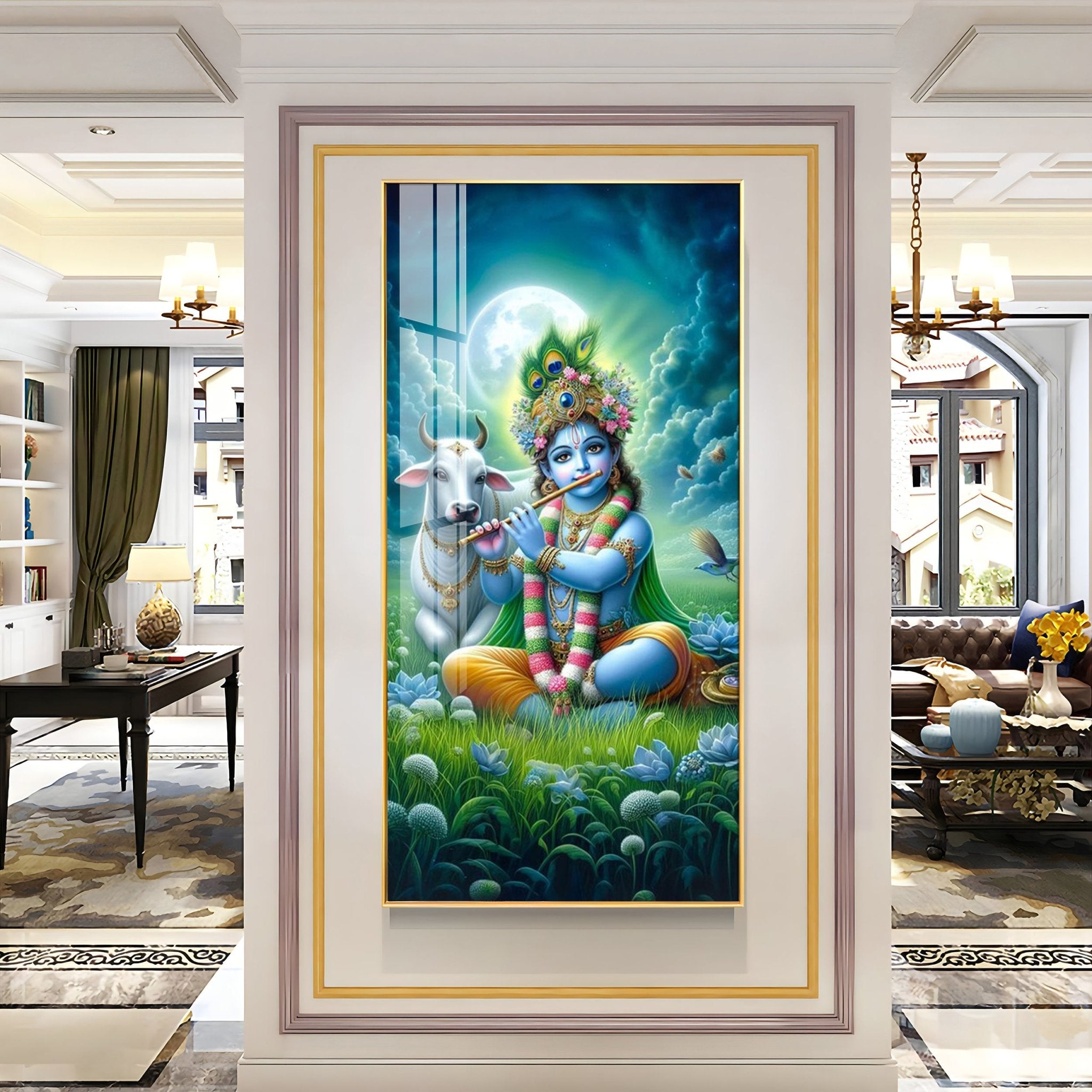 Krishna Playing Flute In Forest Premium Acrylic Wall Art - The Next Decor