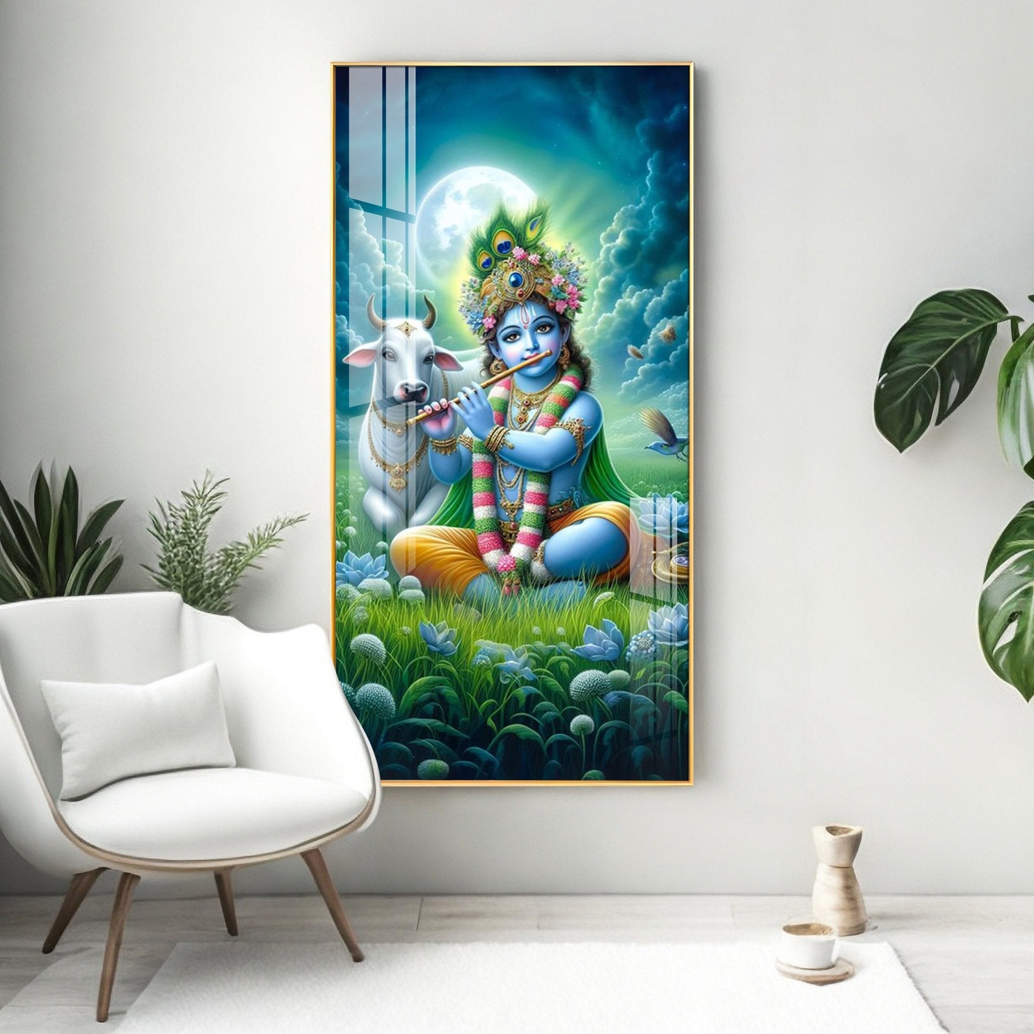 Krishna Playing Flute In Forest Premium Acrylic Wall Art - The Next Decor