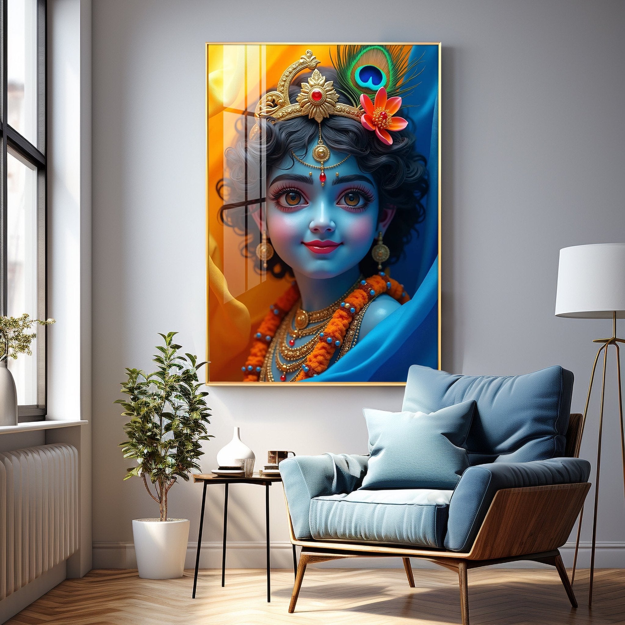 Krishna Smiling Reflection Premium Acrylic Wall Art - The Next Decor