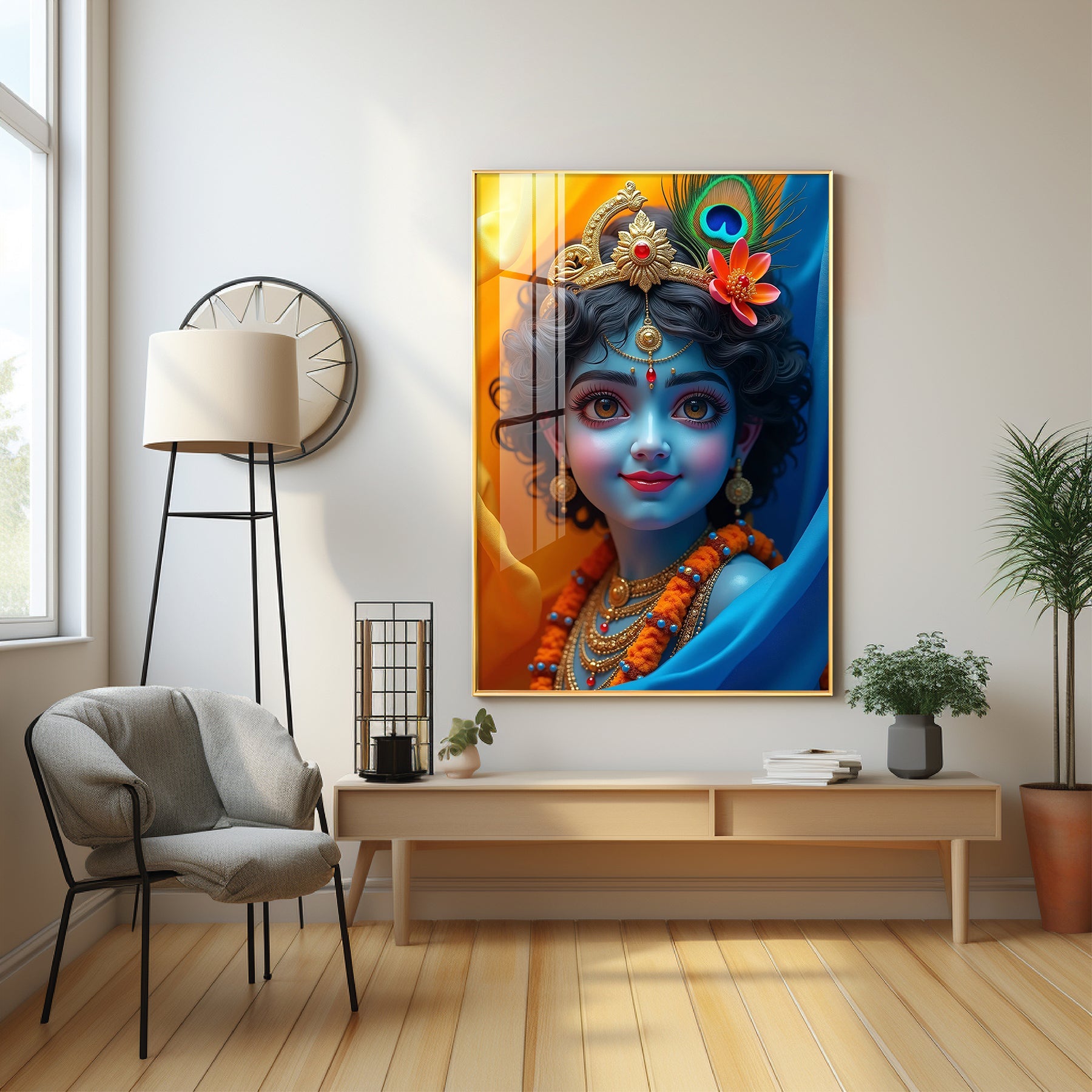 Krishna Smiling Reflection Premium Acrylic Wall Art - The Next Decor