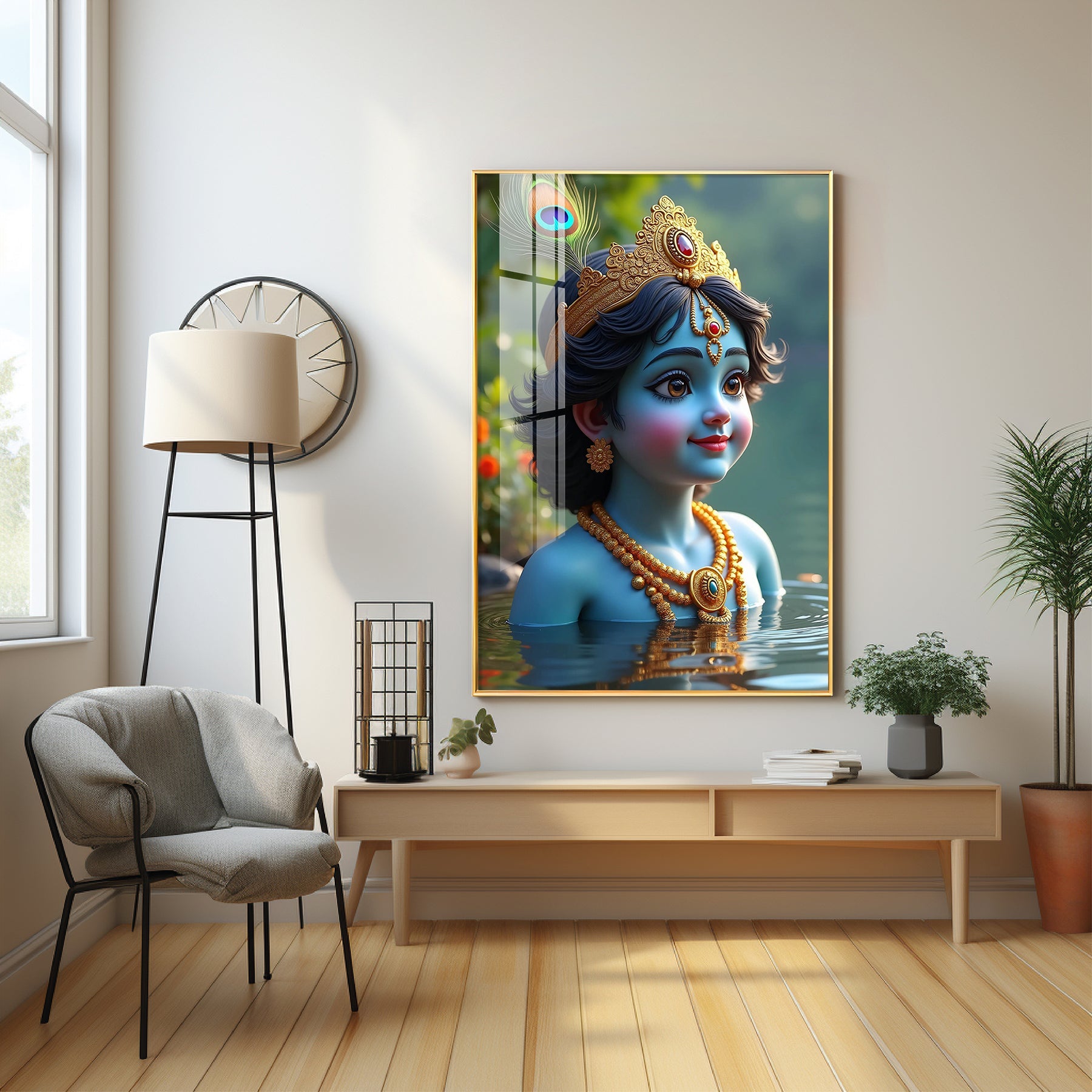 Little Krishna Reflection In Water Premium Acrylic Wall Art - The Next Decor
