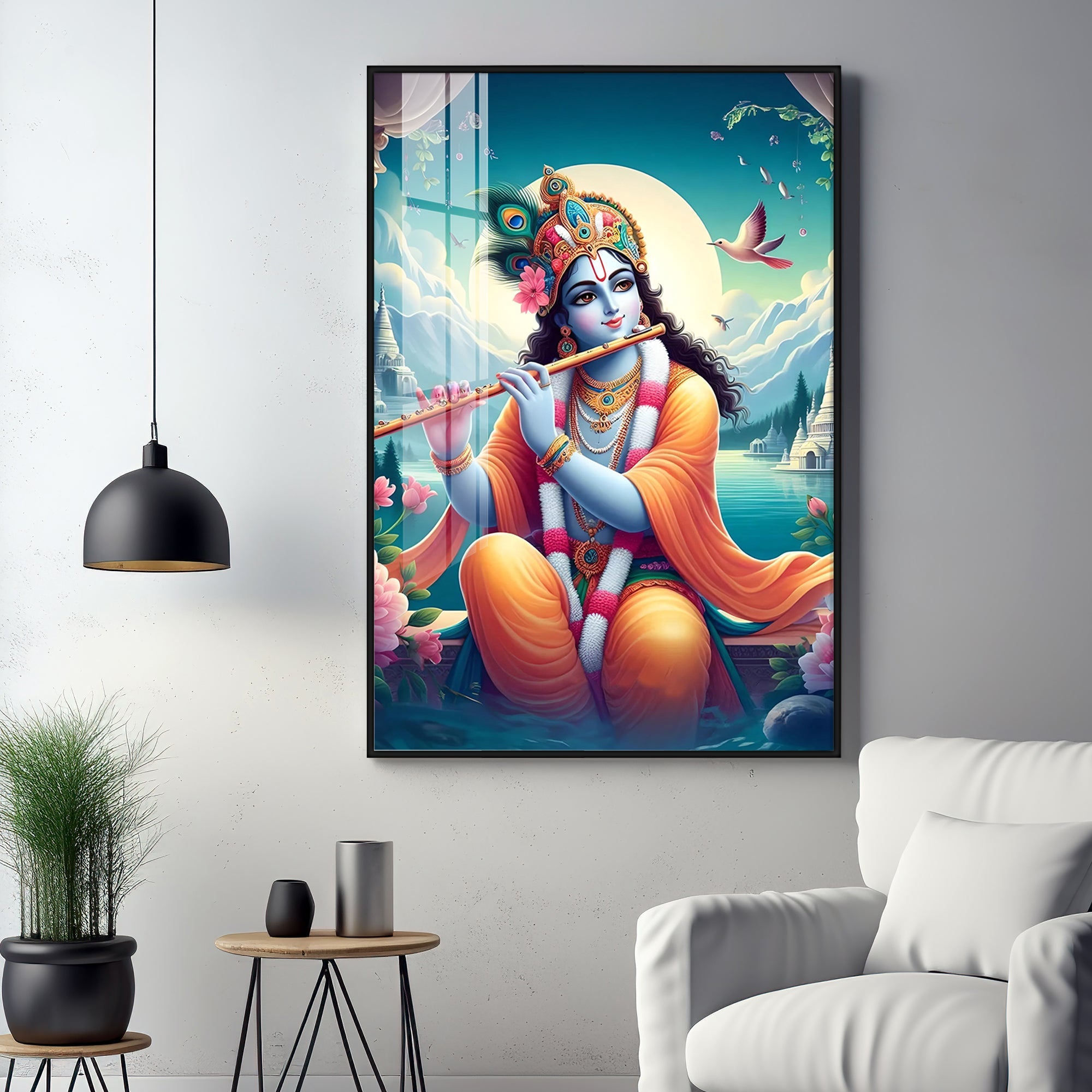 Lord Krishna Devotion Premium Vertical Acrylic Wall Art - The Next Decor