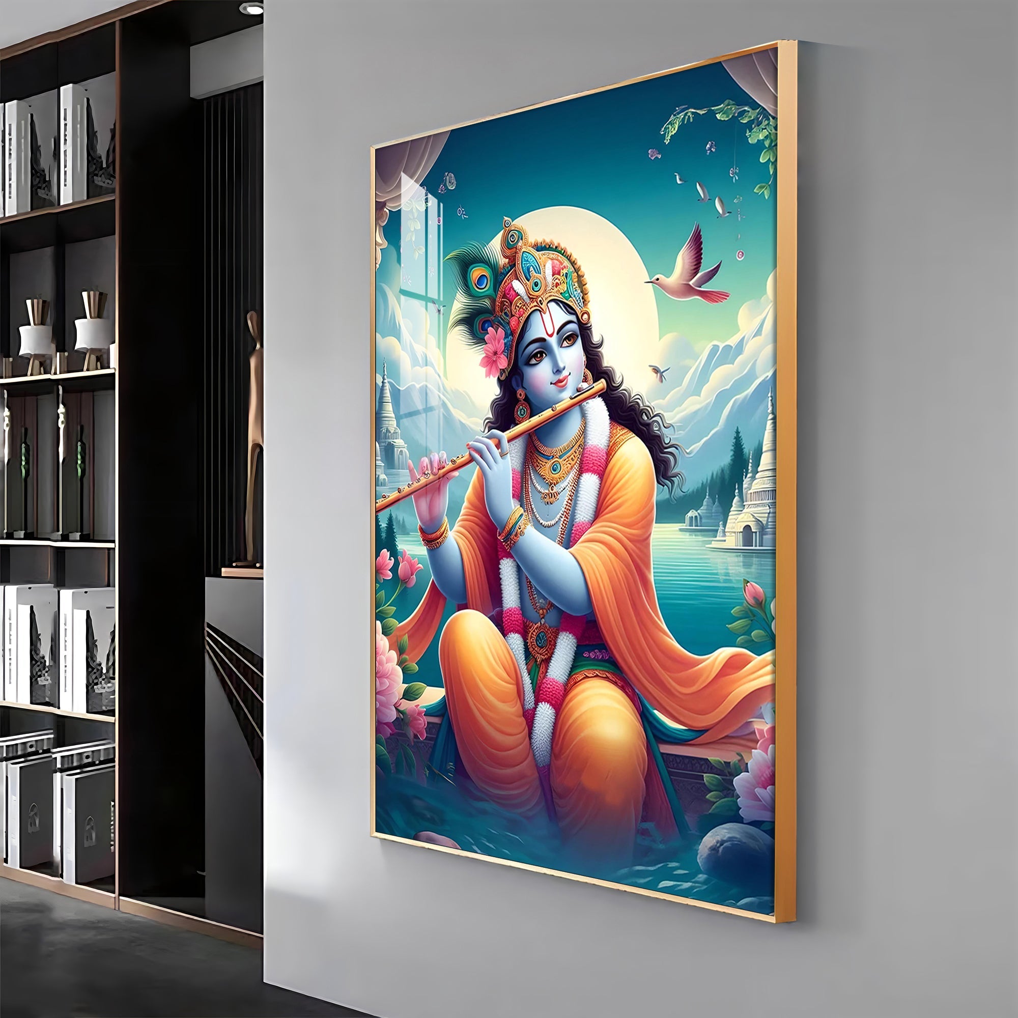 Lord Krishna Devotion Premium Vertical Acrylic Wall Art - The Next Decor