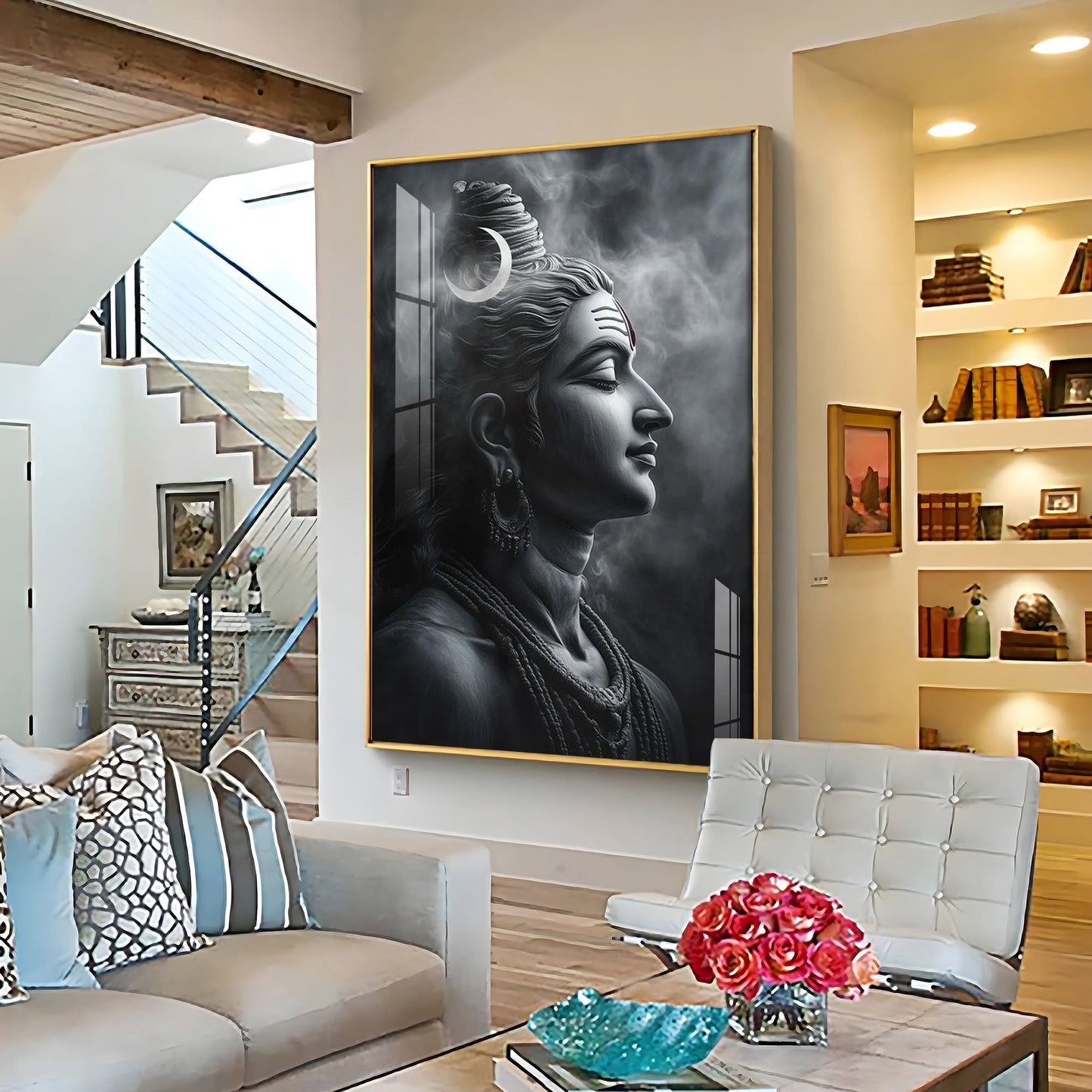 Lord Shiva Harmony Premium Acrylic Wall Art - 30X20 inches / Gold